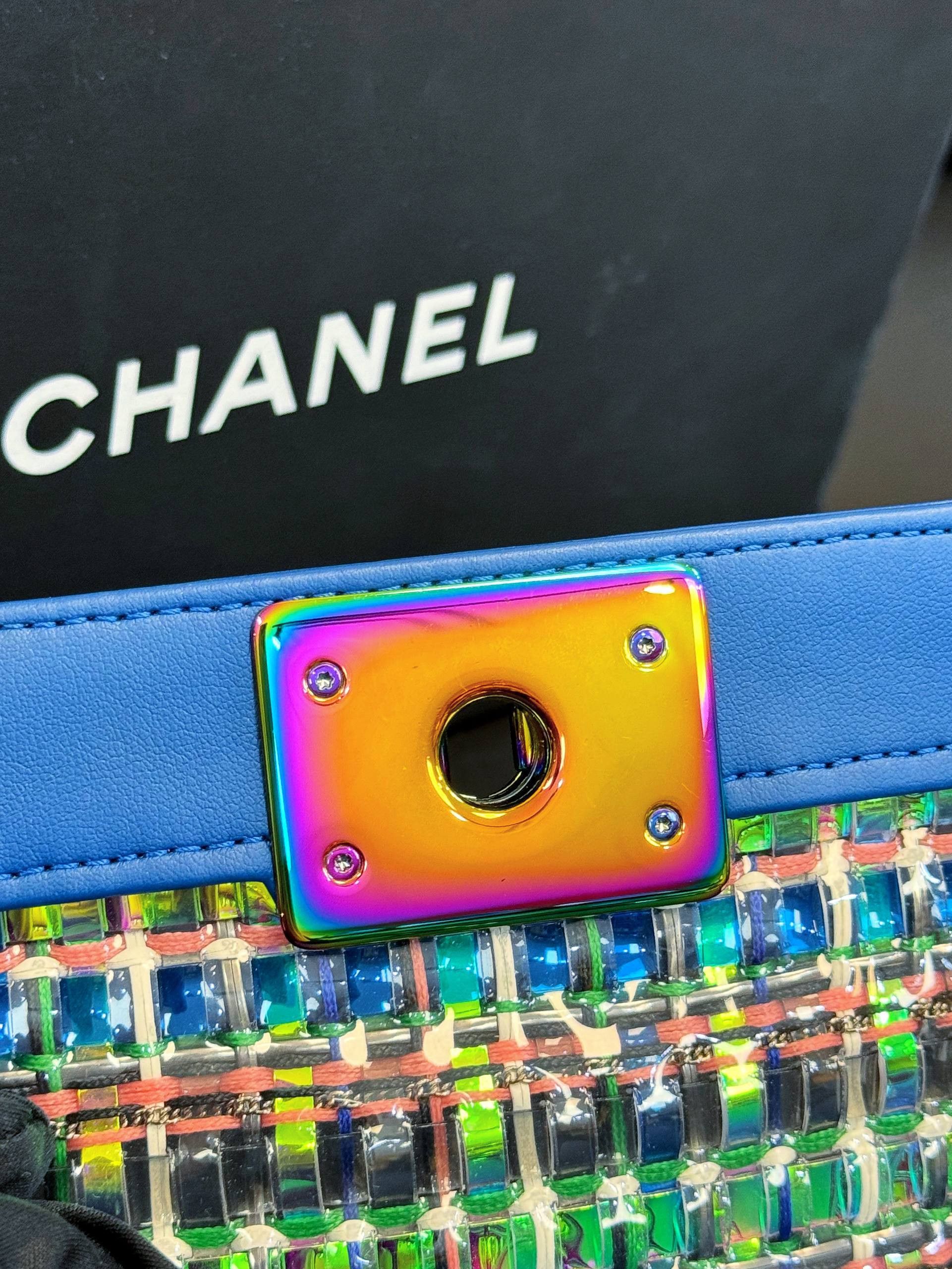 Chanel Chanel Old Small Boy Flap Bag Blue Rainbow Woven PVC Size ONE SIZE - 12 Thumbnail