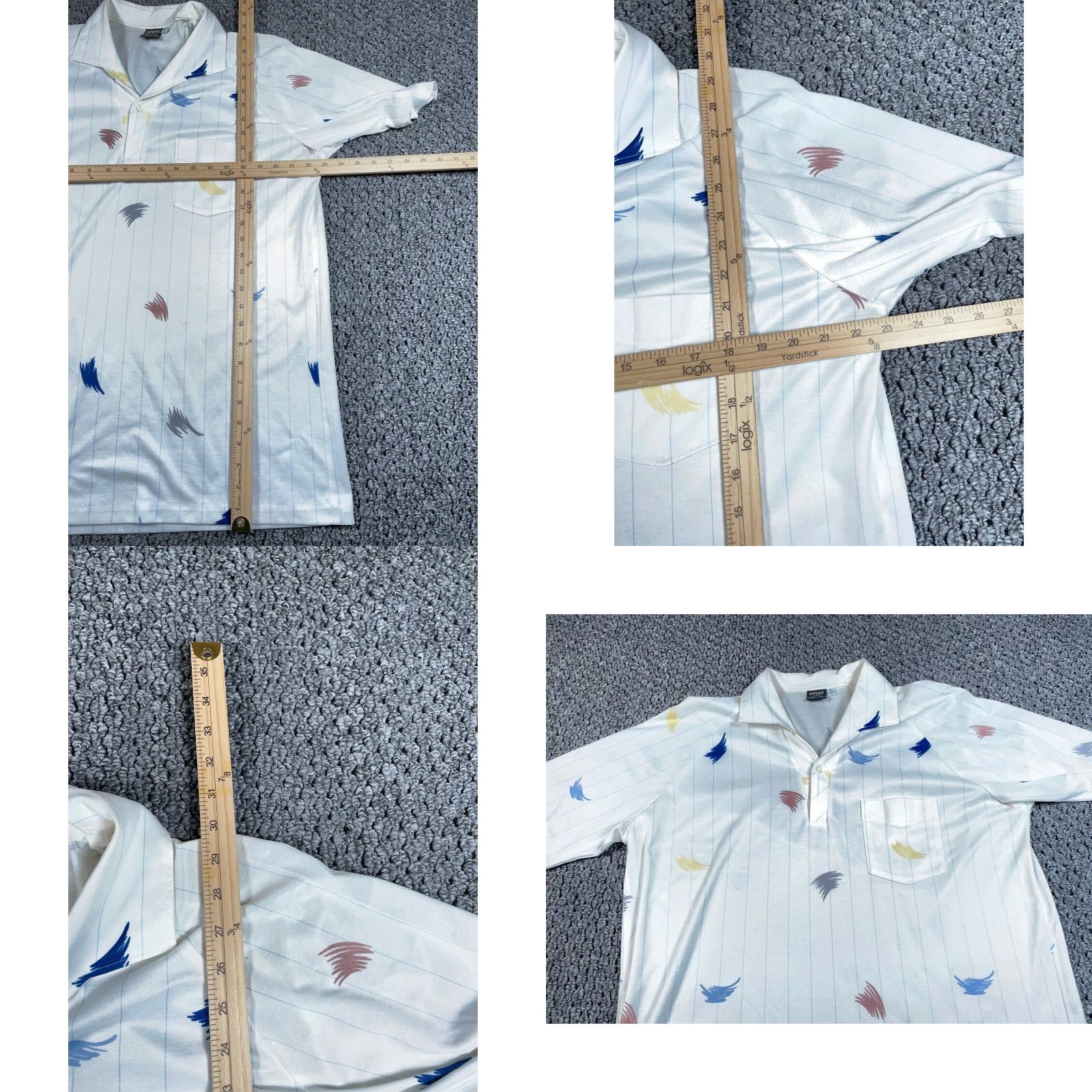 Vintage VTG 80s Spire Geometric Pattern Polo Shirt Adult XL Tall White Retro Mod 70s Size US XL / EU 56 / 4 - 8 Thumbnail
