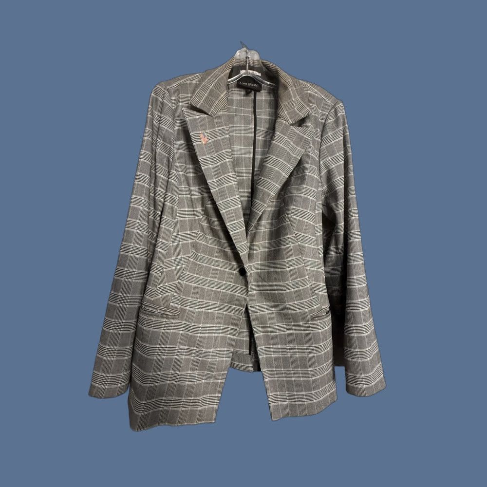 Vintage Lane Bryant Blazer Womens 16 Gray Plaid Stretch Lined Notch Lapel Plus Size XXL / US 16-18 / IT 52-54 - 1 Thumbnail