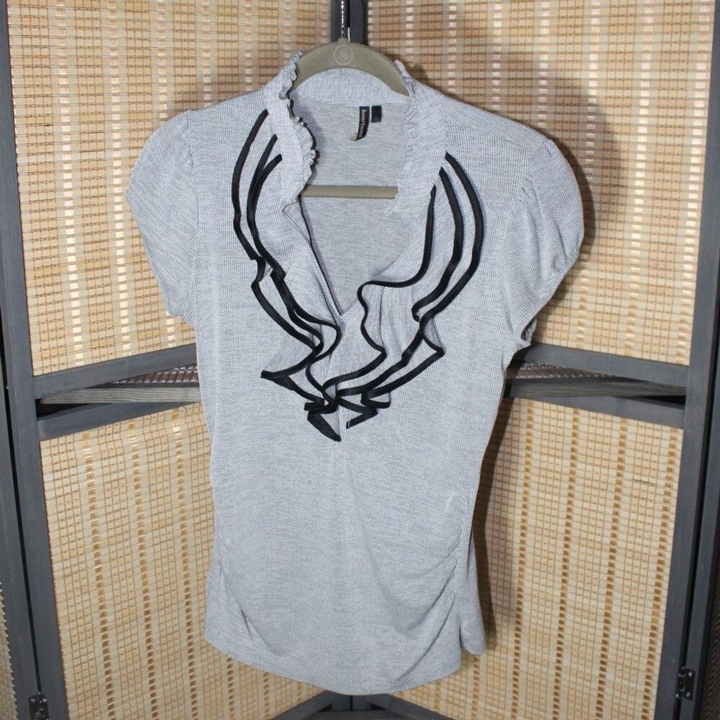 Other HeartSoul Black & White Cap Sleeve Shirred Keyhole Front Top Size L / US 10 / IT 46 - 1 Thumbnail