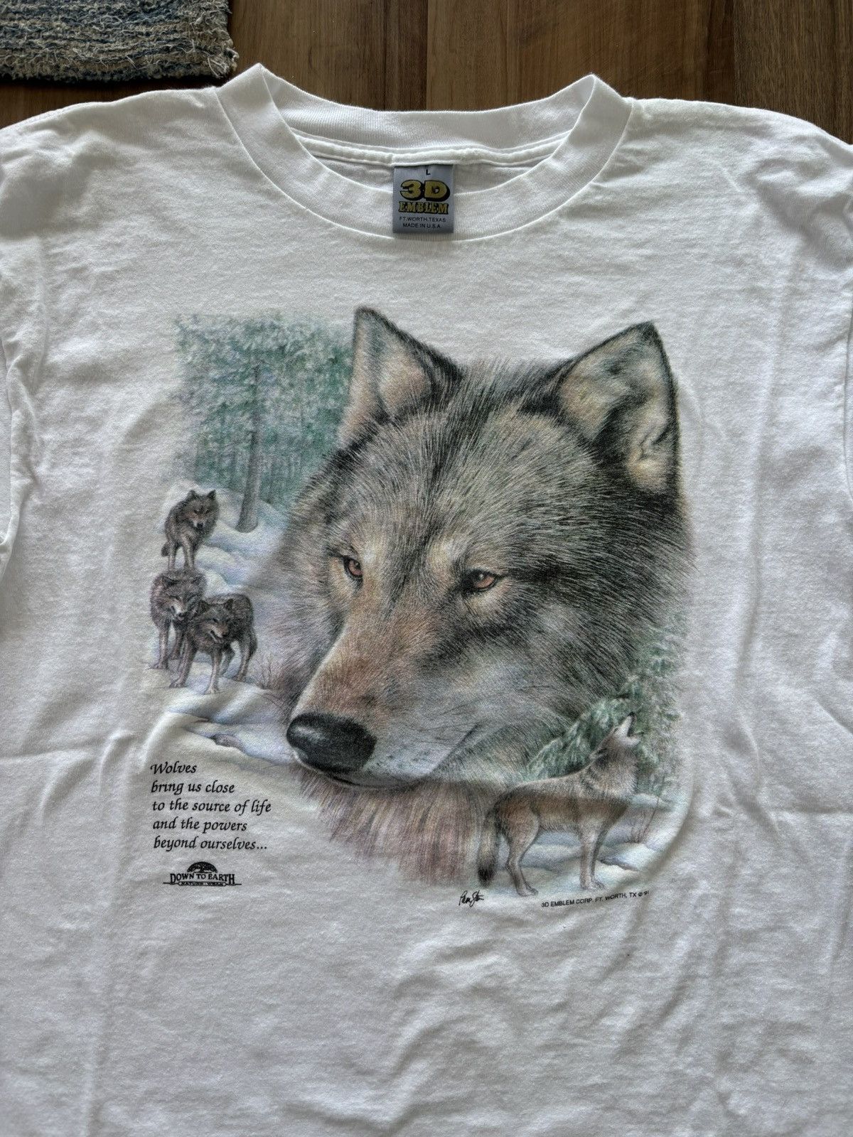 Vintage Vintage 1991 3D Emblem Nature Wolf Shirt Size US L / EU 52-54 / 3 - 1 Thumbnail