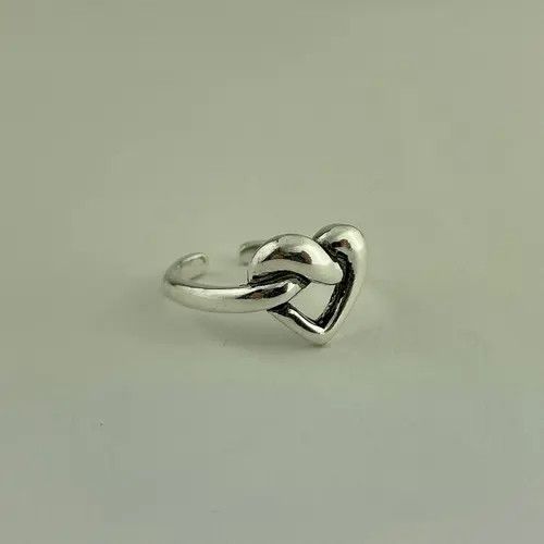 Handmade × Jewelry Heart Adjustable Ring, Love Ring, Sterling Silver Plated Size ONE SIZE - 2 Thumbnail