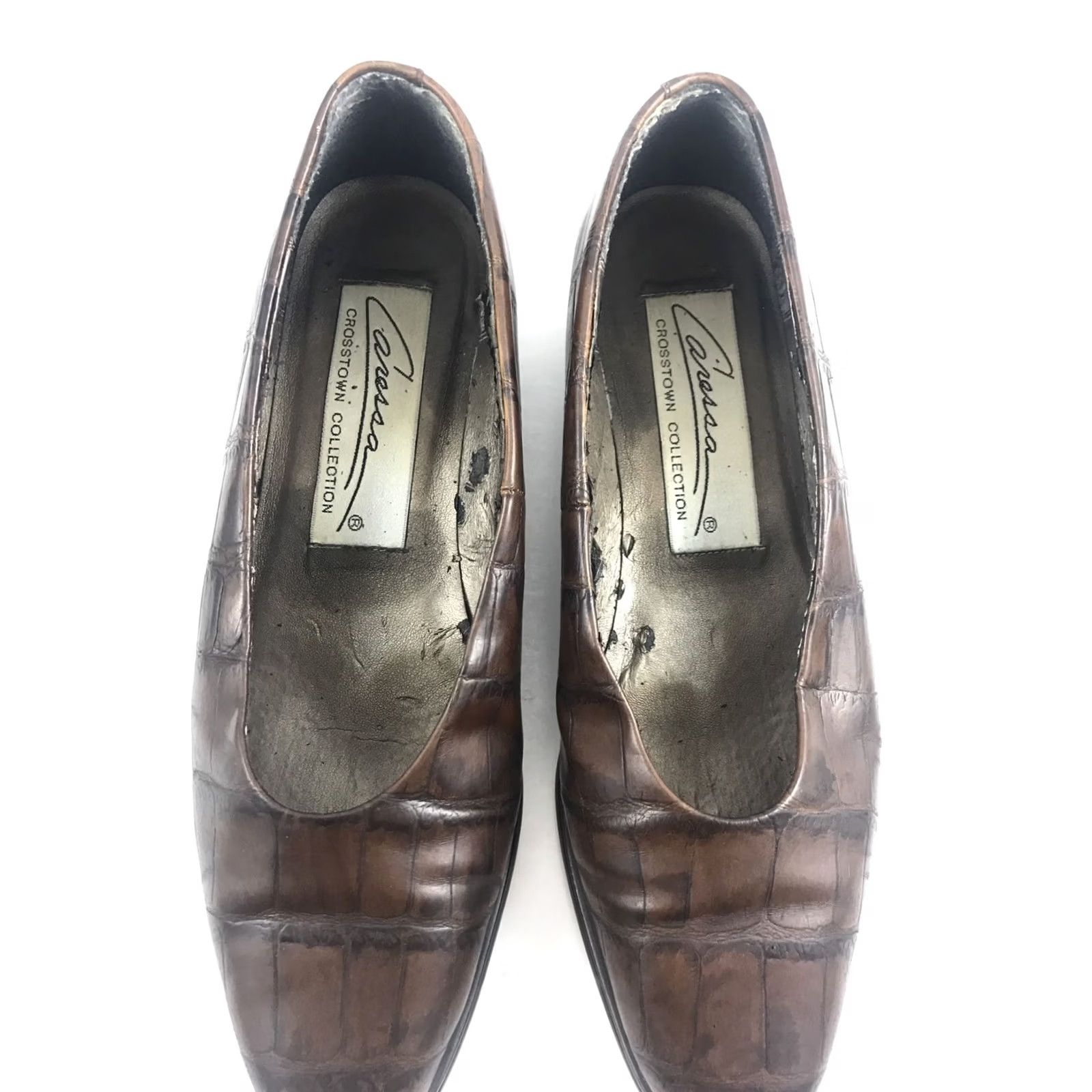 Vintage CARESSA CROSSTOWN COLLECTION WOMENS SIZE 8 CLASSIC PUMPS HEELS BROWN LEATHER Size US 8 / IT 38 - 3 Thumbnail