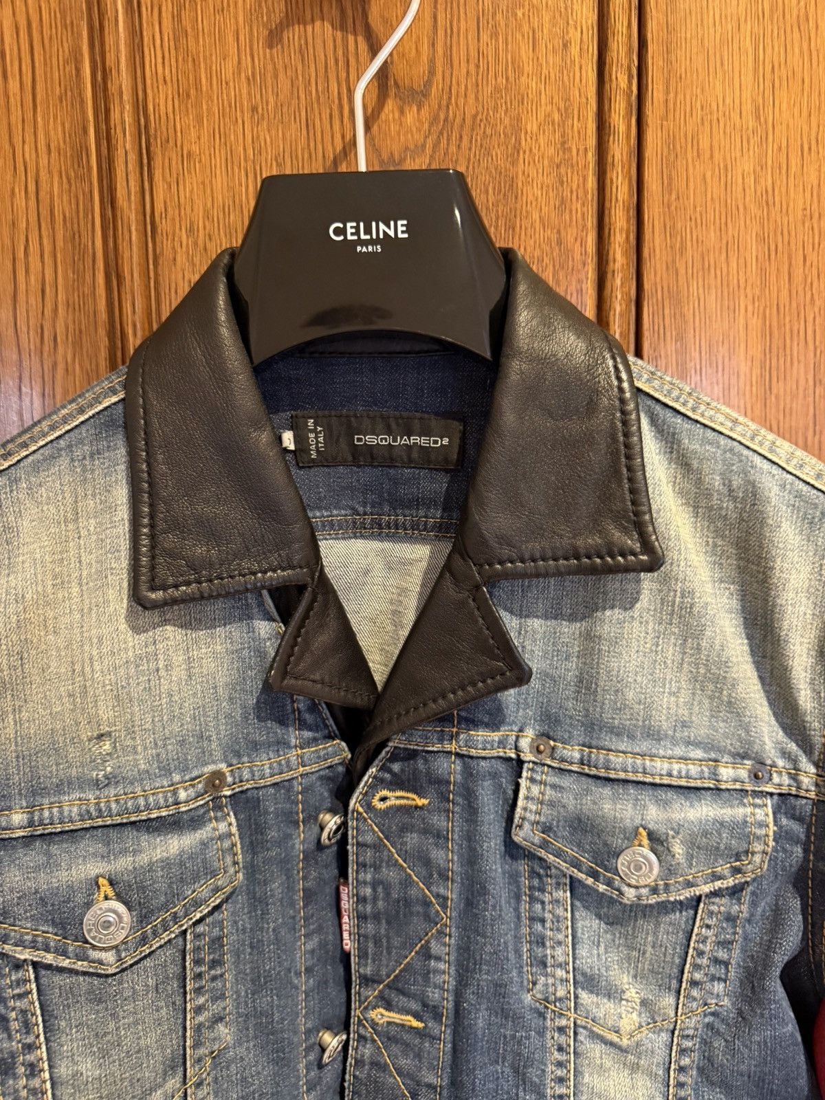 Dsquared2 SS14 Dsquared2 leather sleeve denim jacket collar 50 Grail Size US M / EU 48-50 / 2 - 2 Thumbnail