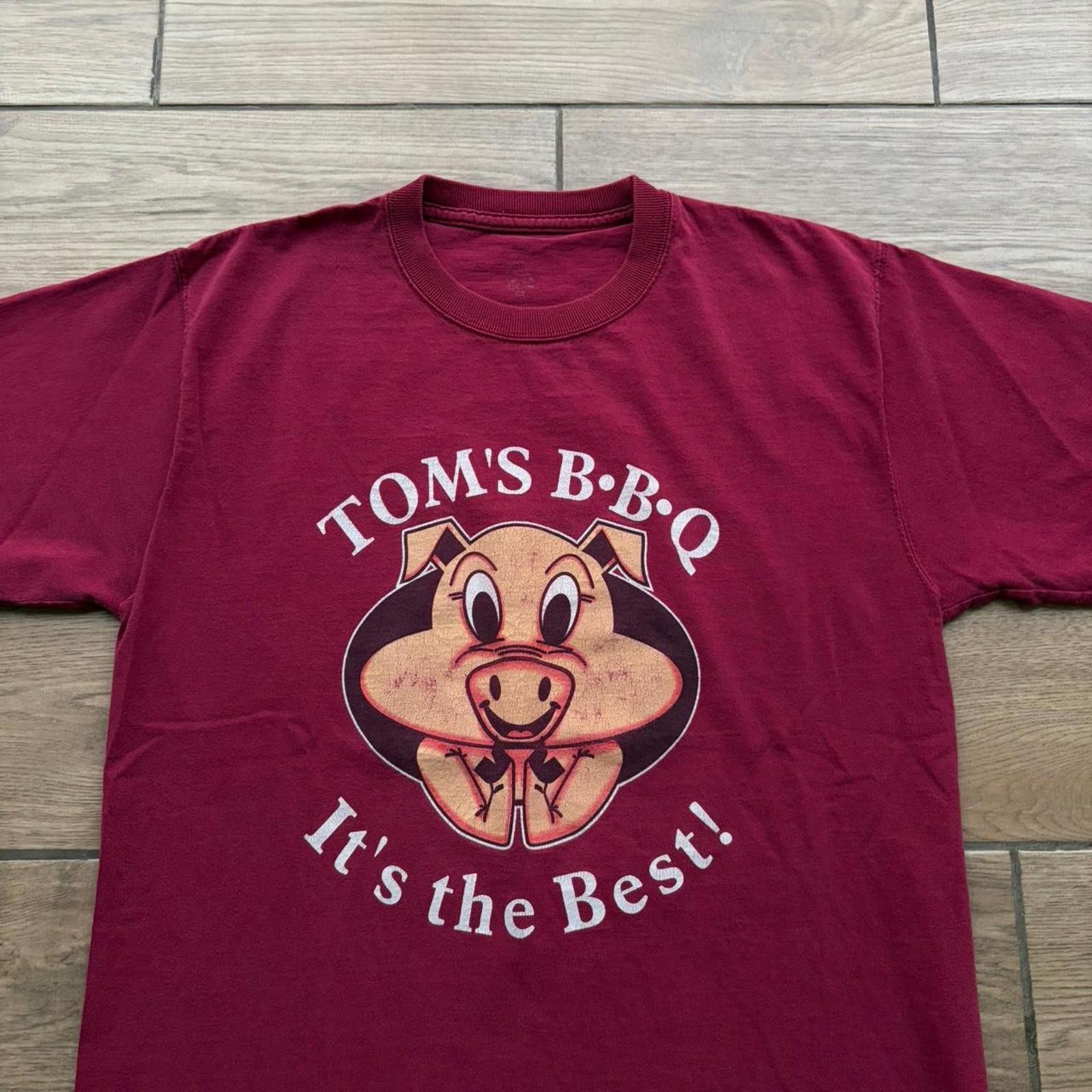 Other Y2K Burgundy Tom’s BBQ Pig Comedy Double Sided T-Shirt Size US M / EU 48-50 / 2 - 3 Thumbnail