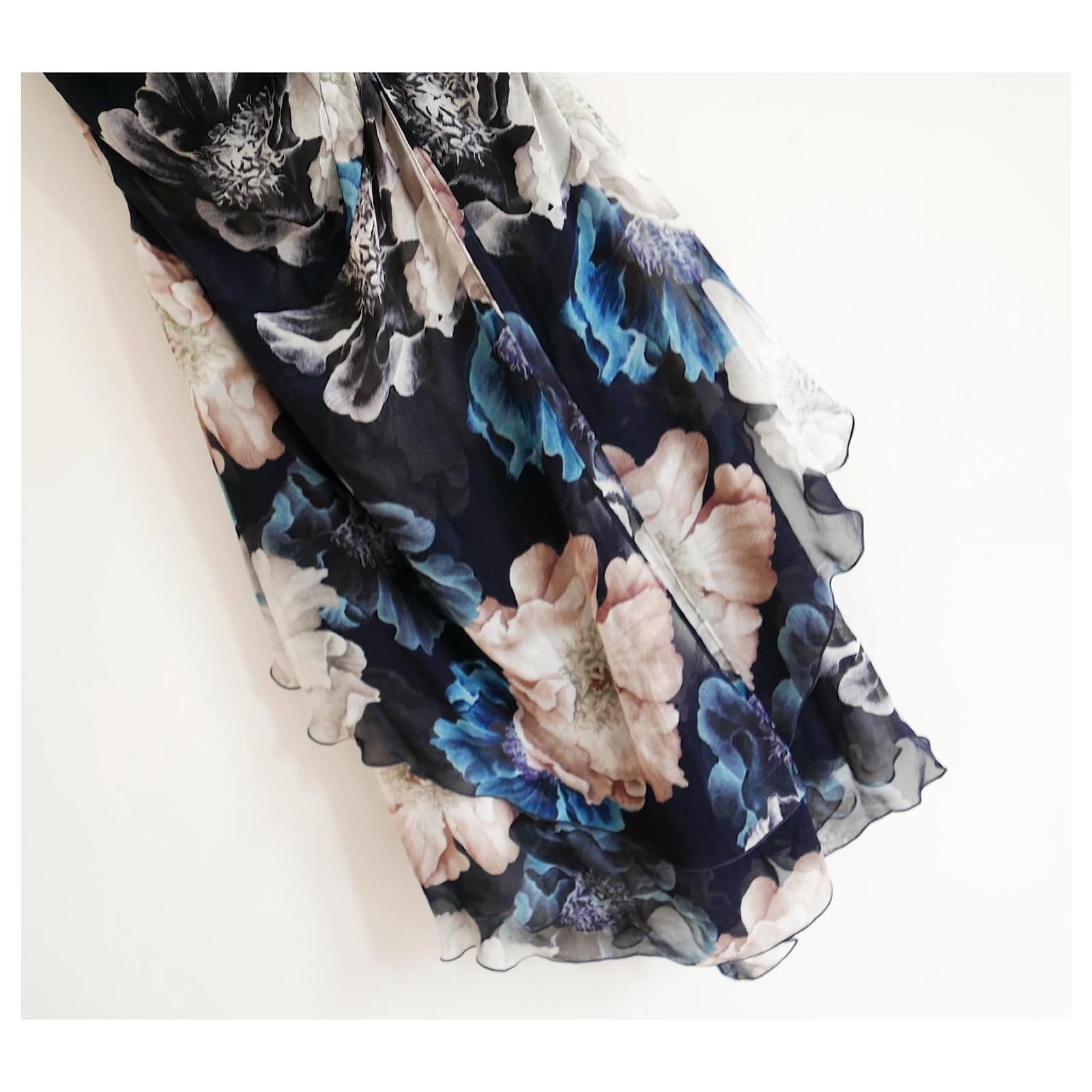 NICHOLAS Nicholas Navy Floral Layered Drawstring Dress Size S / US 4 / IT 40 - 3 Thumbnail