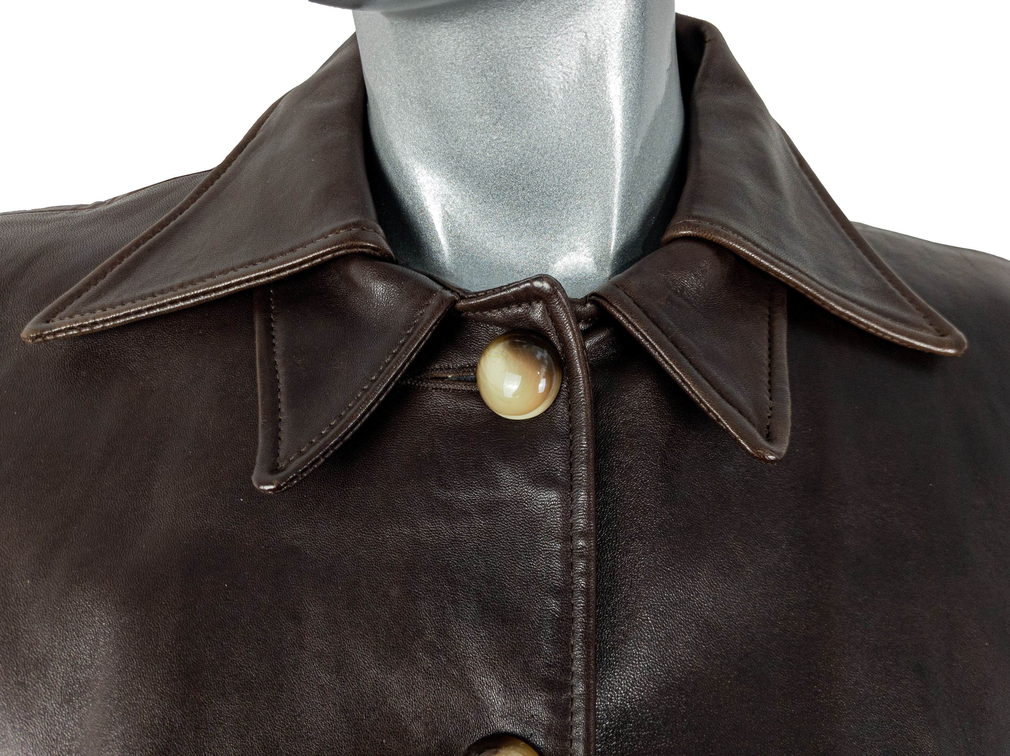 Vintage Vintage UK Women's Brown Cropped Leather Button Down Jacket Size L / US 10 / IT 46 - 10 Thumbnail