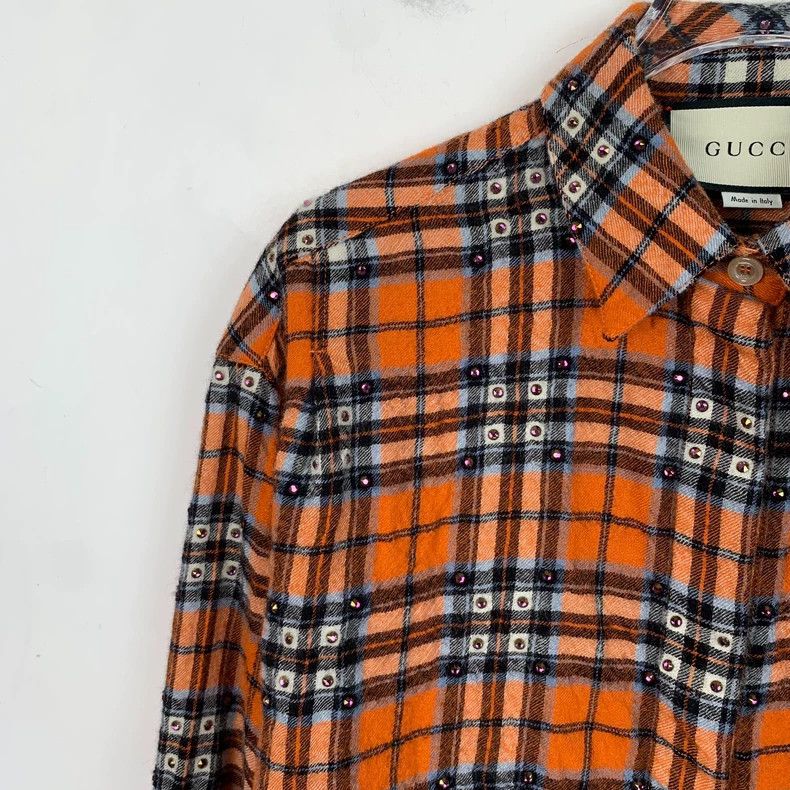 Gucci Gucci Color-blocked plaid wool lapel long-sleeved shirt 25 Size US XXS / EU 40 - 3 Thumbnail