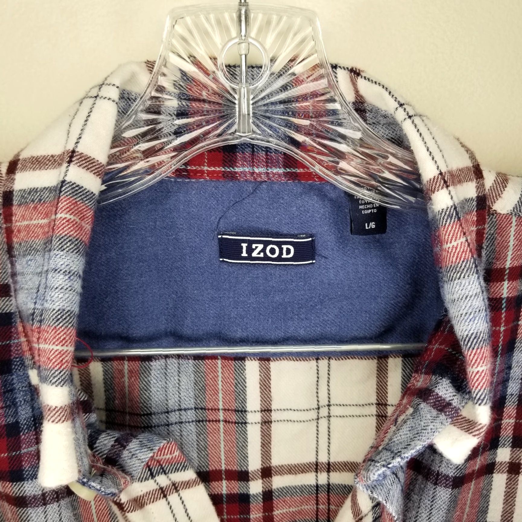 Izod VINTAGE IZOD Mens Plaid Shirt L Long Sleeve Button-Up Flannel Red Blue Size US L / EU 52-54 / 3 - 3 Thumbnail