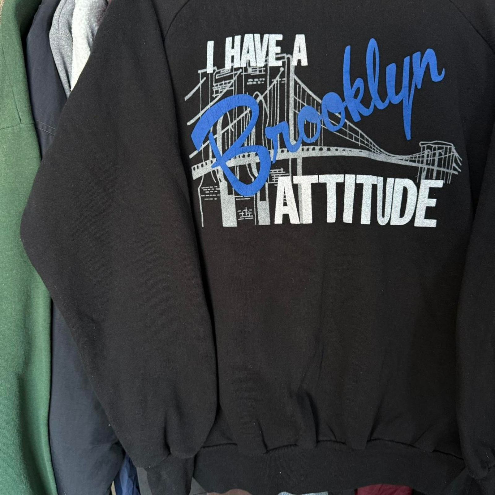 Anvil Vintage 80s Brooklyn Attitude Sweatshirt On Anvil Tag Black Size US XL / EU 56 / 4 - 4 Thumbnail