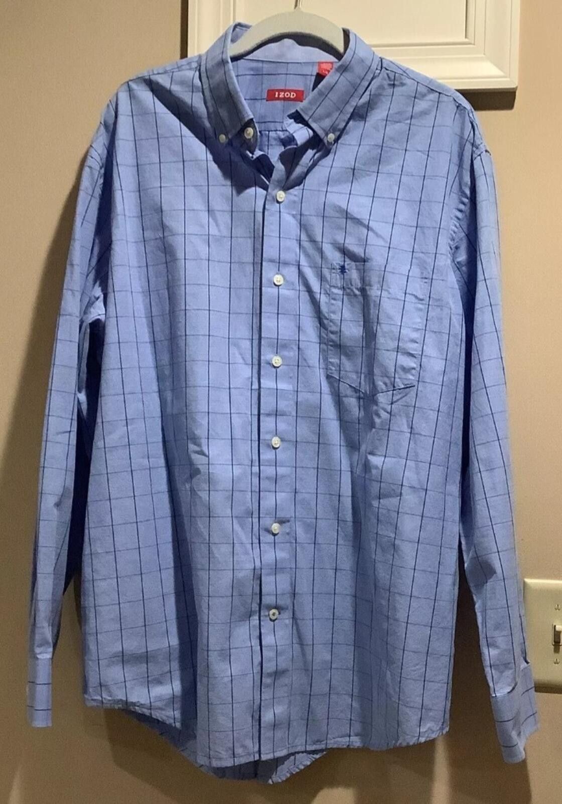 Izod Men's L Large Blue Long Sleeve 100% Cotton Casual Button Up Size 42R - 1 Thumbnail