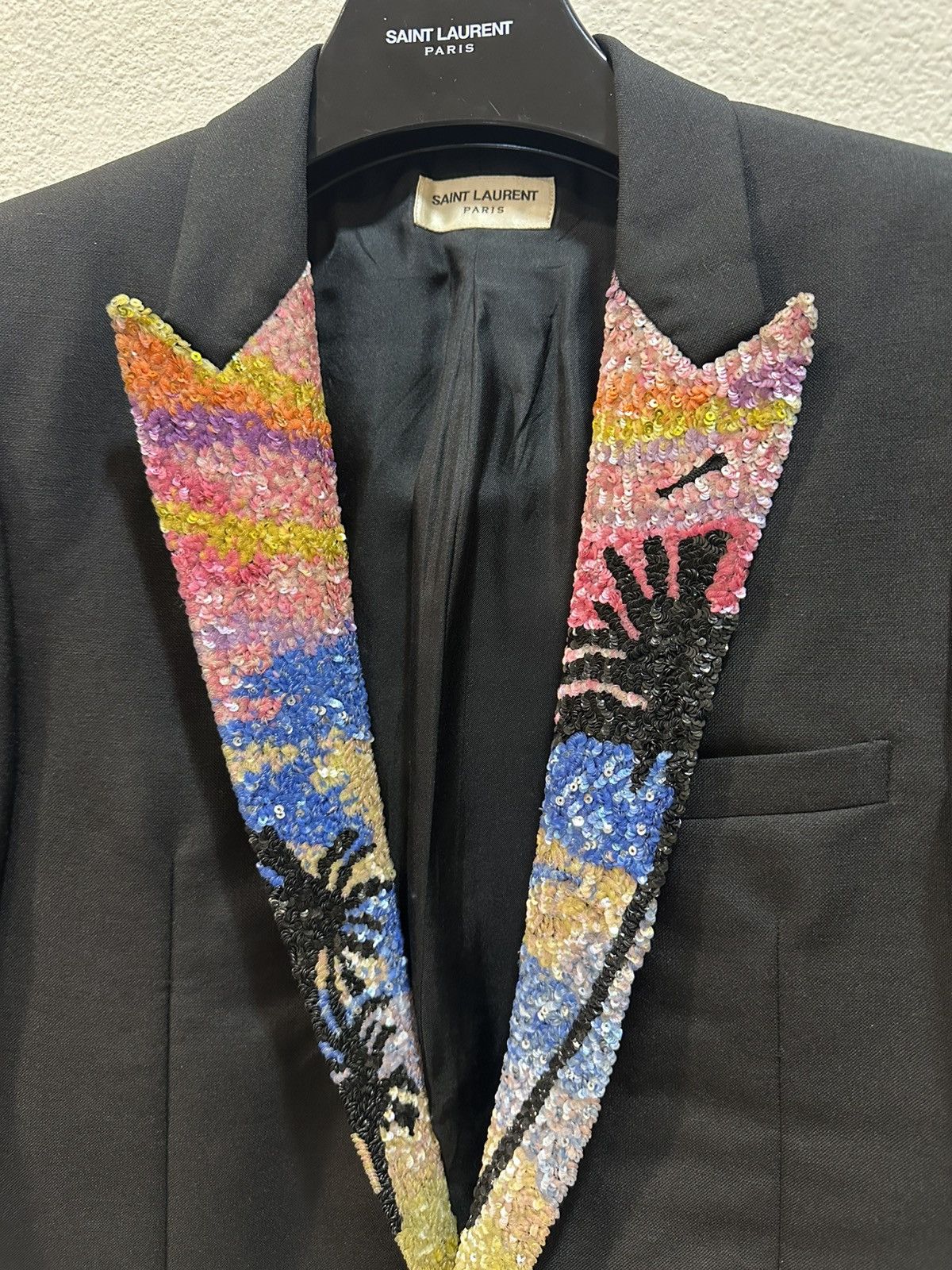 Saint Laurent Paris SS16 Sequin Palm Tree Lapel Blazer 46 Size 46R - 2 Thumbnail
