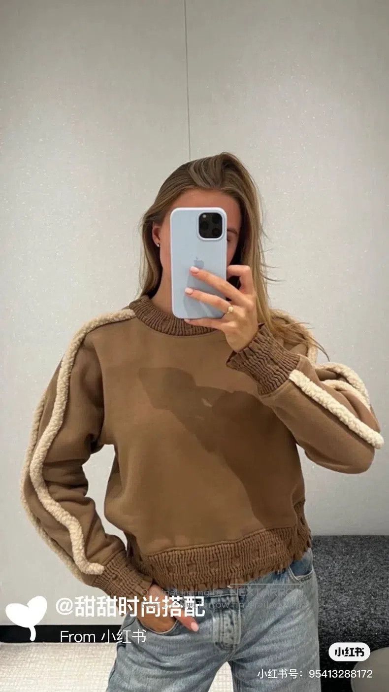 Chanel Chanel 24K khaki teddy lamb wool stitching sweatshirt Size S / US 4 / IT 40 - 9 Thumbnail