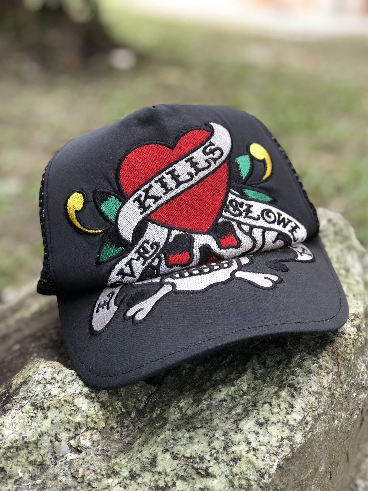 Christian Audigier Ed Hardy Love Kills Slowly Embroidered Trucker Hat Size ONE SIZE - 1 Thumbnail
