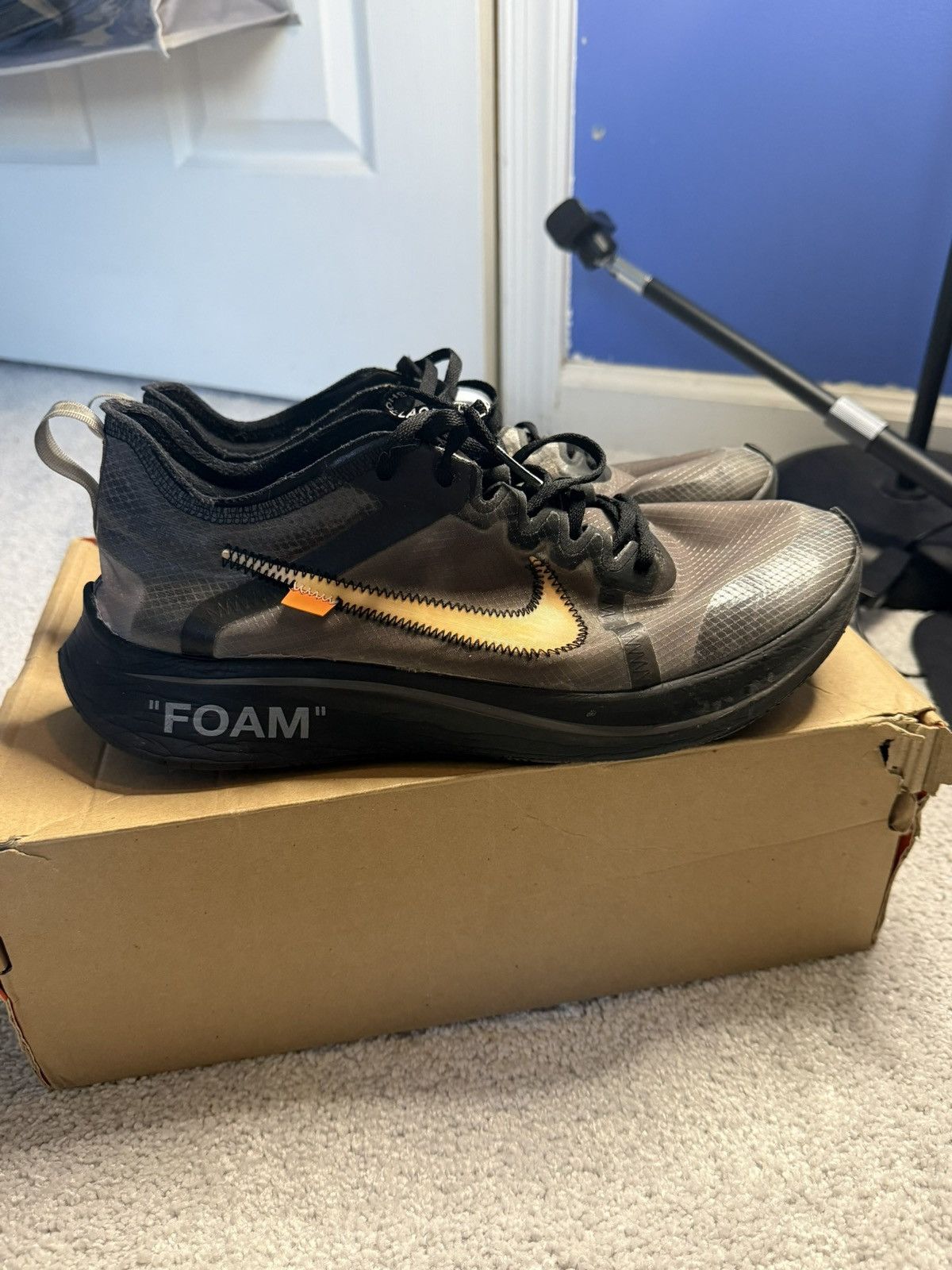 Nike × Off-White OFF-WHITE x Zoom Fly SP Black 2018 Size US 10.5 / EU 43-44 - 3 Thumbnail