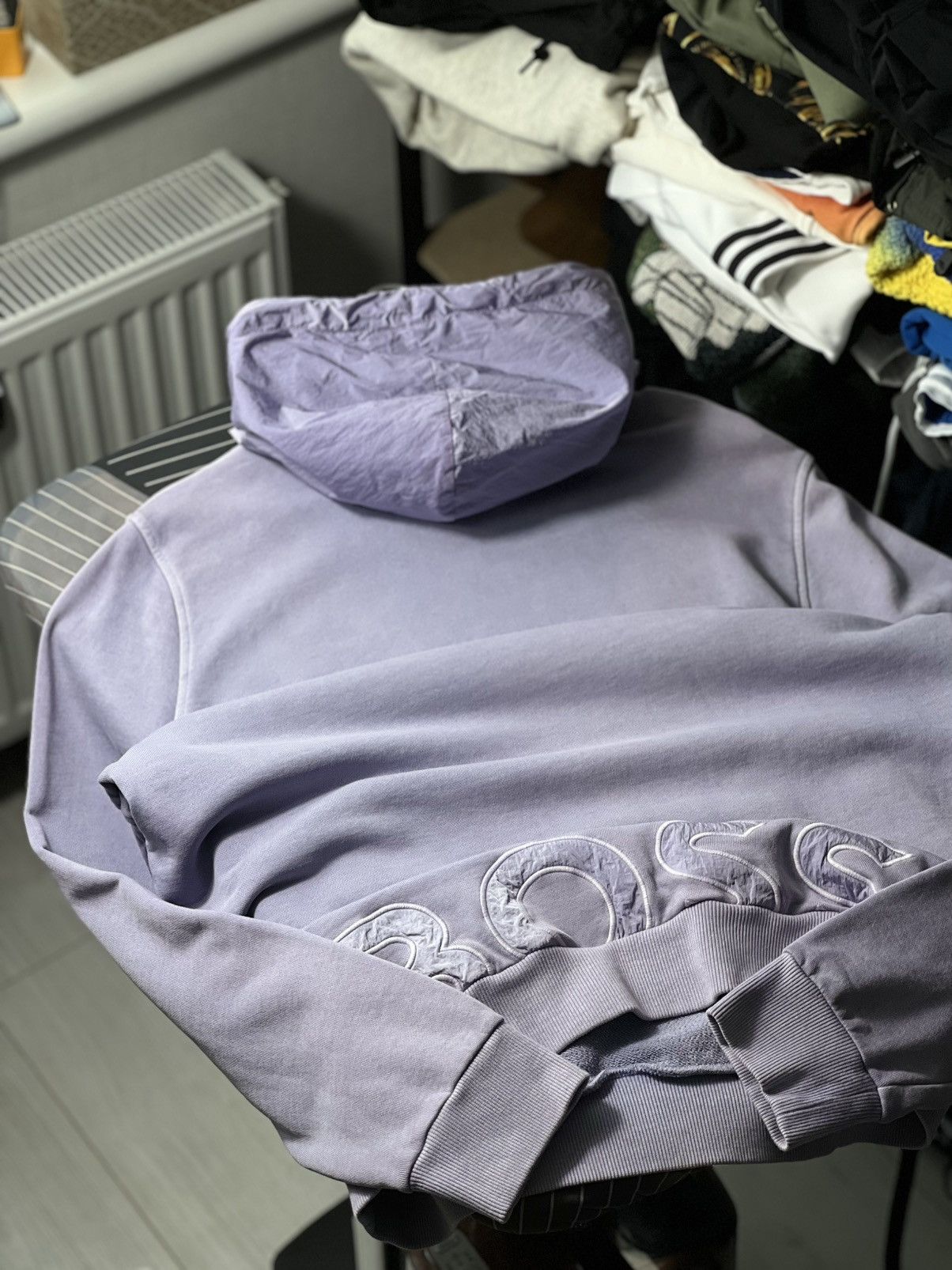 Hugo Boss BOSS Hoodie Lilac Purple Nylon Logo Hood Factory Washed Look Size US XL / EU 56 / 4 - 1 Thumbnail