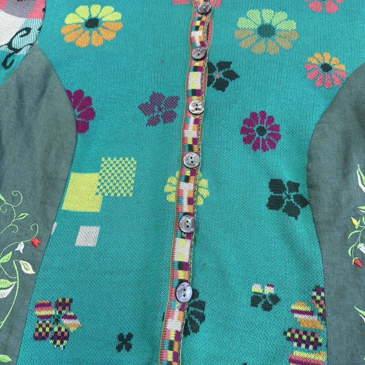 Vintage Ivko Handwritten Emotion Emerald Linen Sweater Cardigan Size XS / US 0-2 / IT 36-38 - 7 Thumbnail