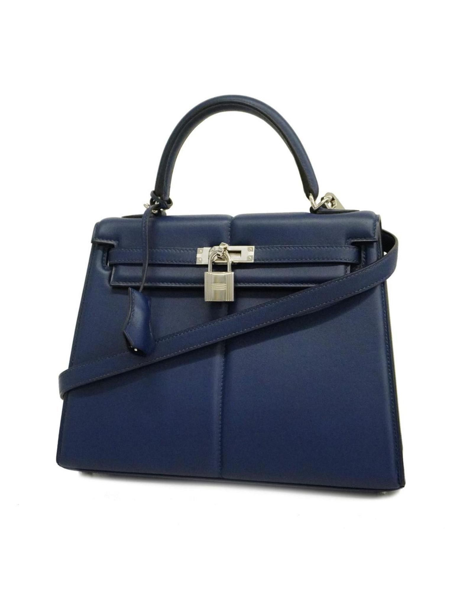 image of Hermes Elegant Blue Leather Handbag With Accessories - Excellent Condition, Women's
