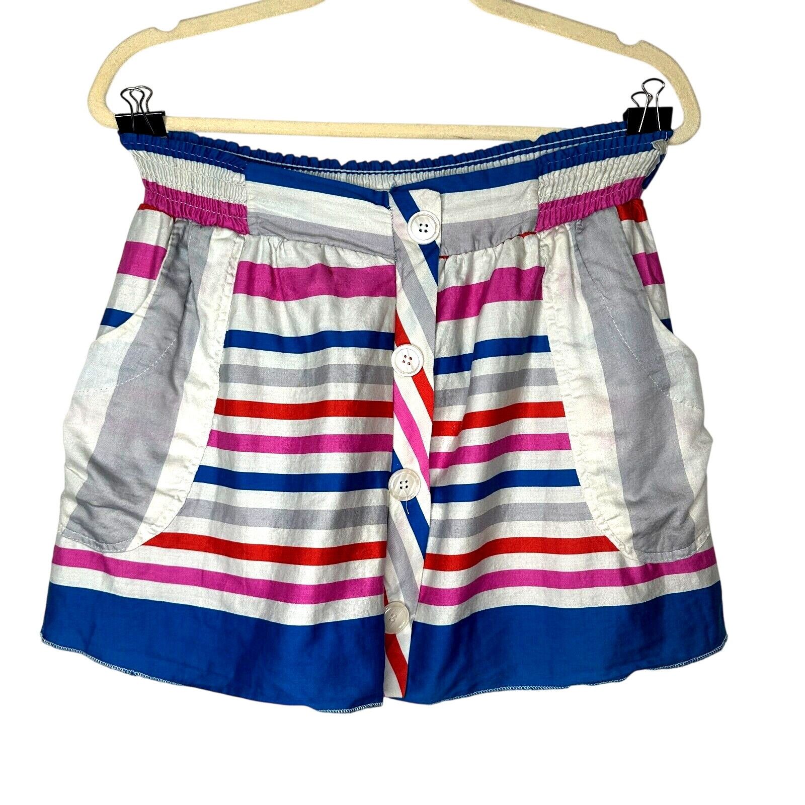 Other Nautical Blue Pink Stripe Button Front Pockets Mini Skirt S Size 27" / US 4 / IT 40 - 1 Thumbnail