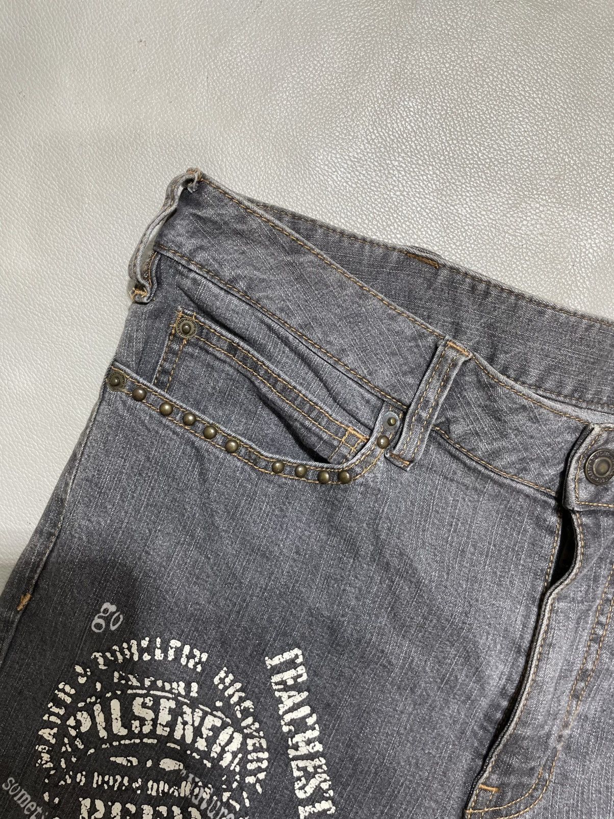If Six Was Nine Japanese Punk Poem Flare Jeans Bootcut Washed Size US 35 - 6 Thumbnail