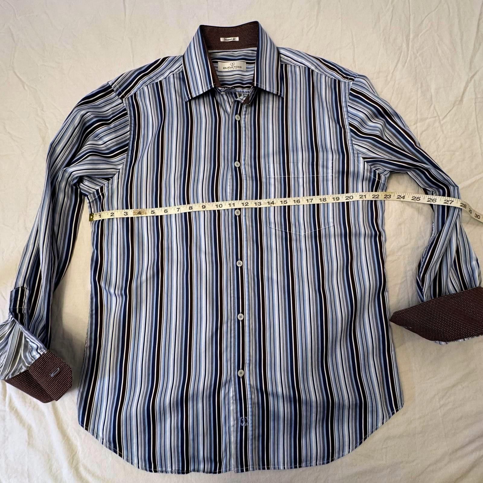 BUGATCHI Bugatchi Shaped Fit Dress Shirt Men XL Striped Flip Cuff Size 44R - 8 Thumbnail