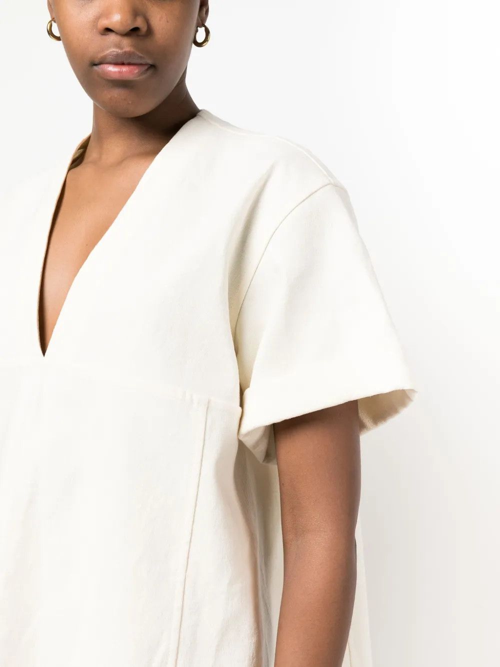 Jil Sander o1y1025 V-Neck T-Shirt in Ivory Size S / US 4 / IT 40 - 3 Thumbnail
