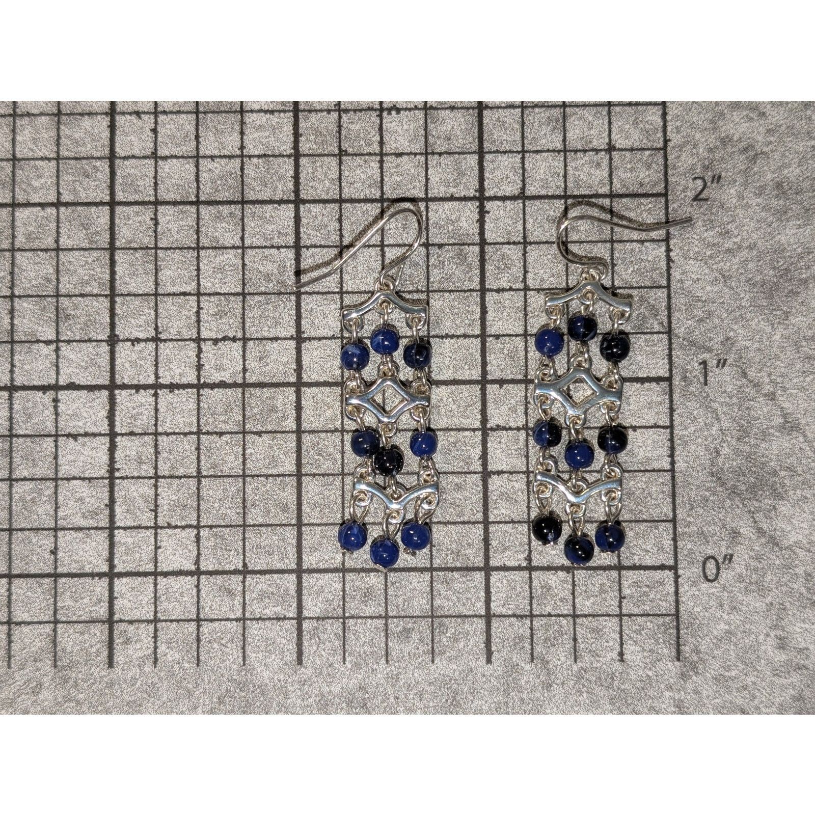 Vintage VTG 1980s Silver-Tone Blue Seed Bead Chandelier Earrings Size ONE SIZE - 3 Thumbnail