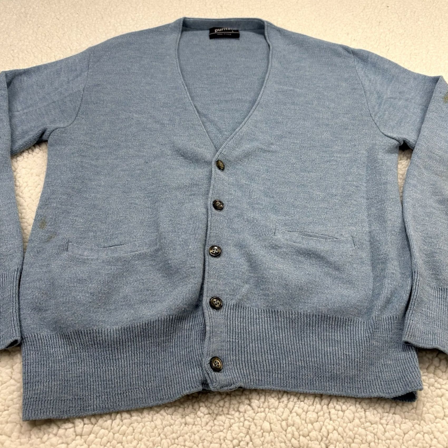 Vintage VINTAGE Puritan Sweater Cardigan Knit V-Neck Long Sleeve Blue 80s USA Mens L Size US L / EU 52-54 / 3 - 2 Thumbnail