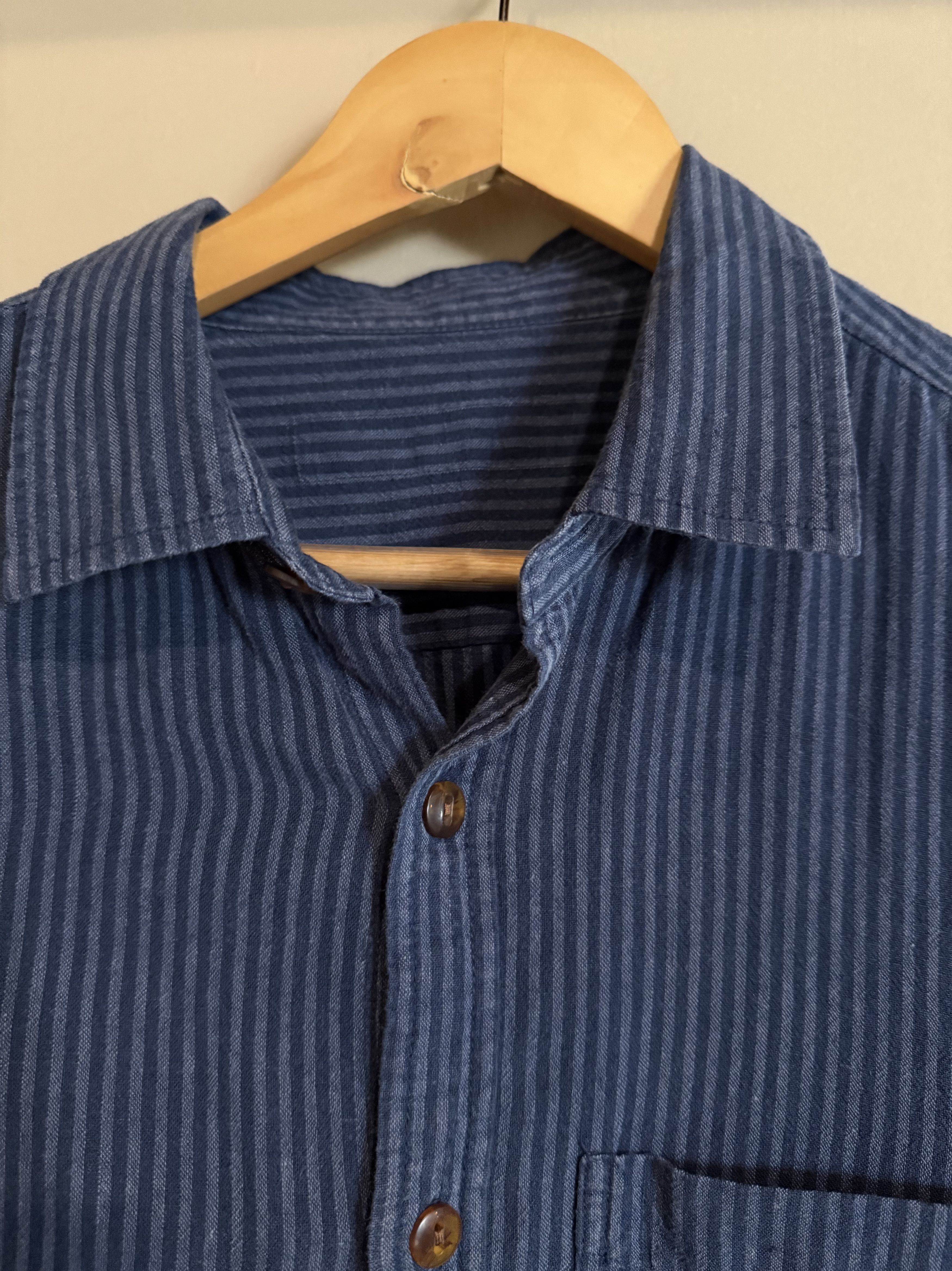 Other Blue Hickory Striped Linen Blend S/S Shirt, Men's Large Size US L / EU 52-54 / 3 - 2 Thumbnail