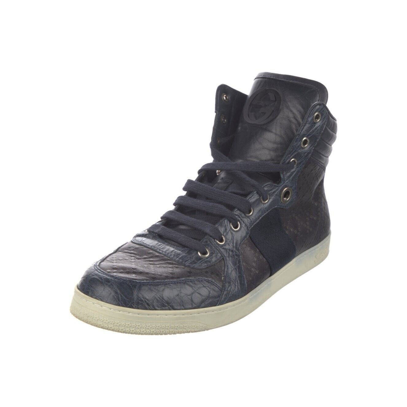 Gucci GUCCI Web Sneakers Diamante Blue Leather Crocodile Trim 10 G Size US 11 / EU 44 - 3 Thumbnail