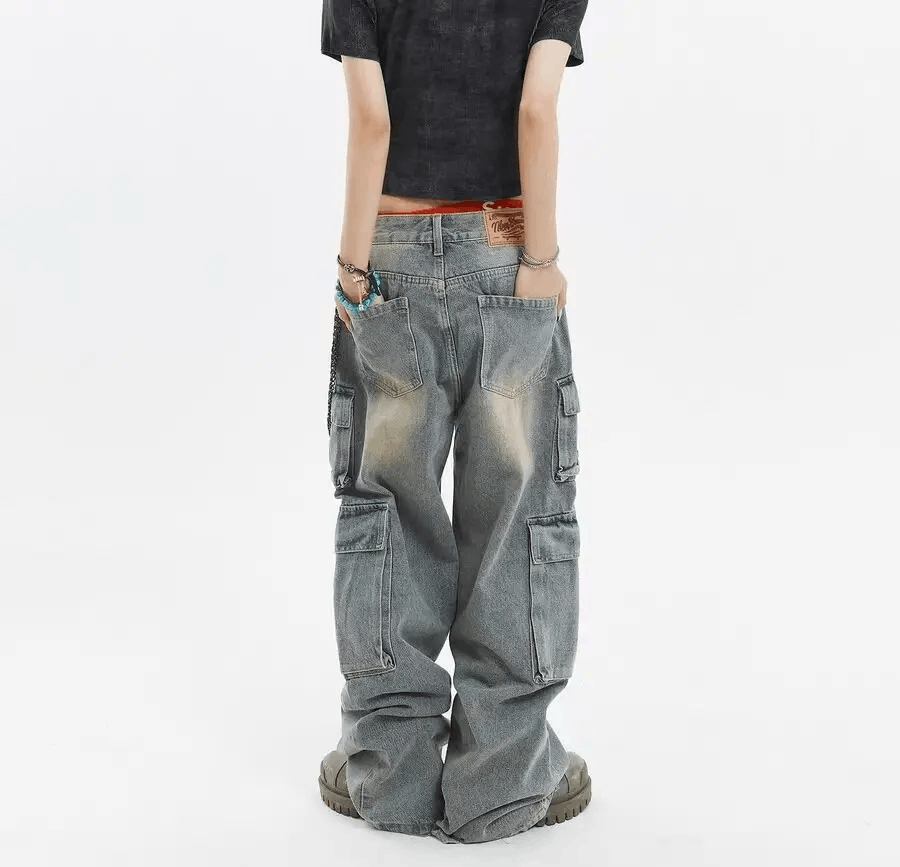 Japanese Brand × Jean Vintage Cargo Pants Wide Leg Jeans Size US 33 - 3 Thumbnail