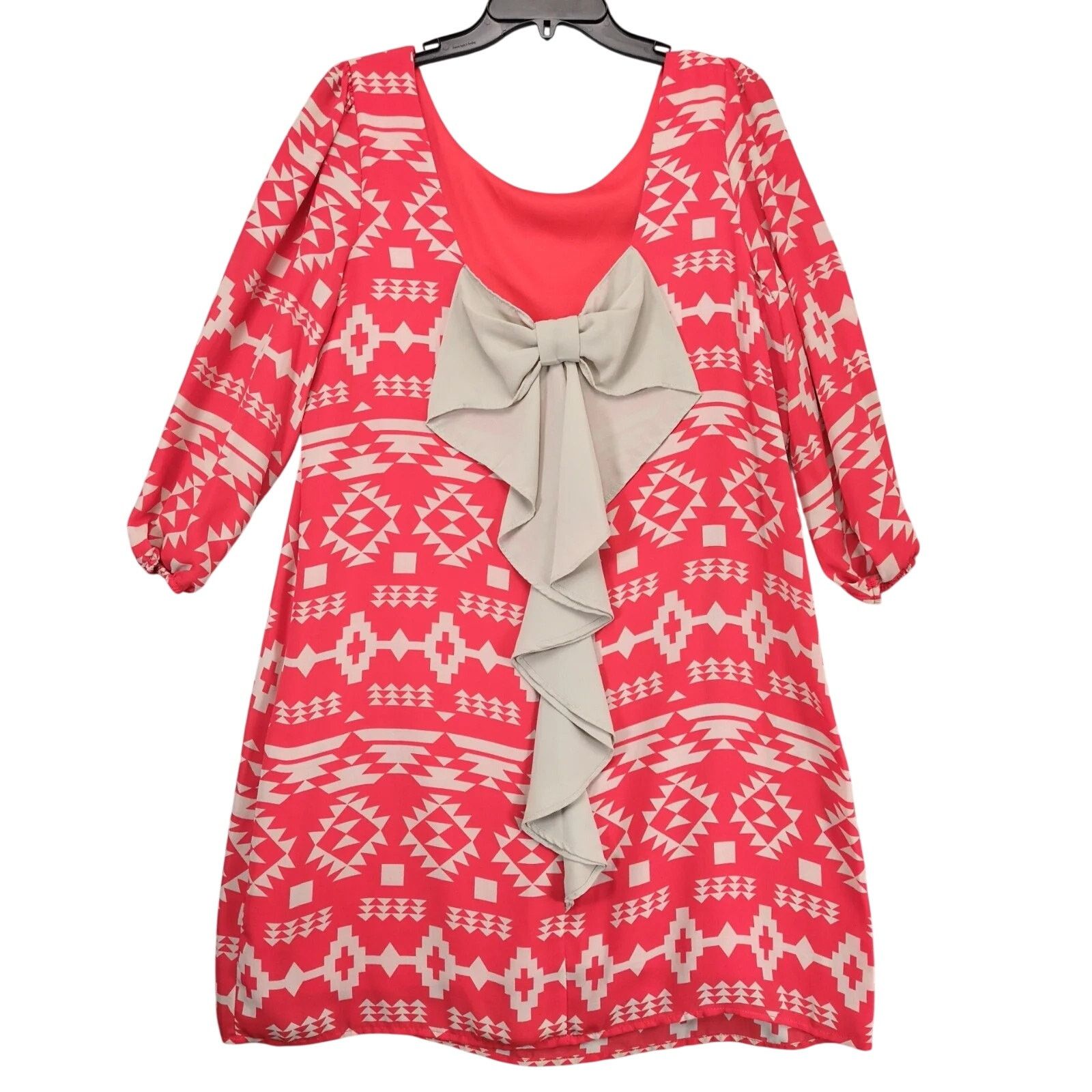 Other Takara Red Beige Aztec Dress XL Back Bow Ruffle Knee-Length Size XL / US 12-14 / IT 48-50 - 2 Thumbnail