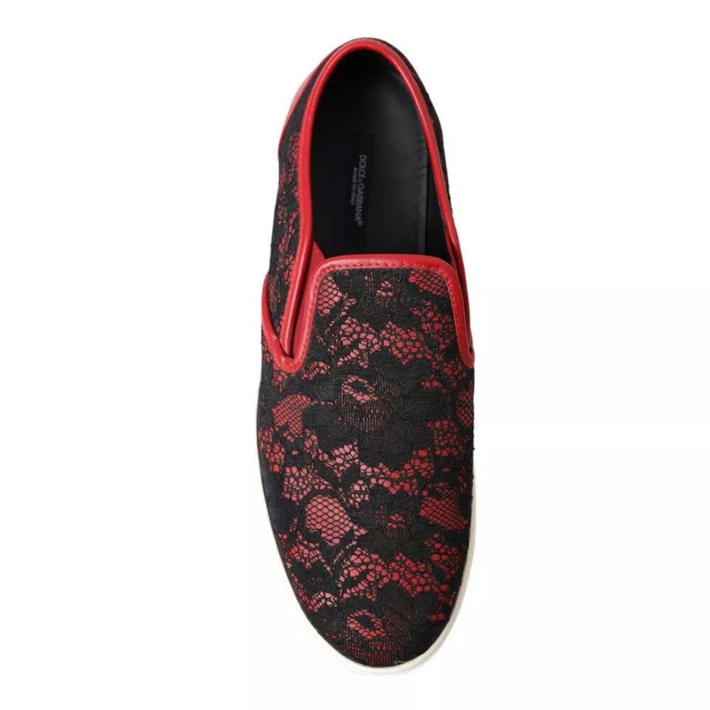 Dolce & Gabbana Dolce & Gabbana Black Red Lace Slip On Low Top Sneakers Shoe Size US 10 / IT 40 - 2 Thumbnail