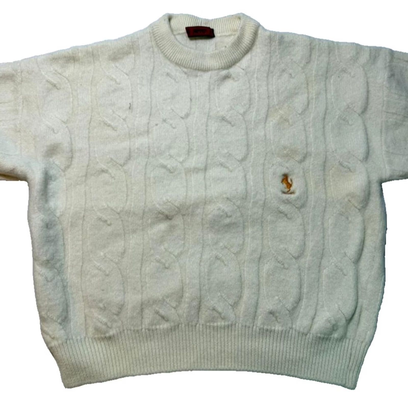 Ferrari Ferrari Cable Knit Sweater White Wool Logo Embroidered Unisex | M Size M / US 6-8 / IT 42-44 - 7 Thumbnail