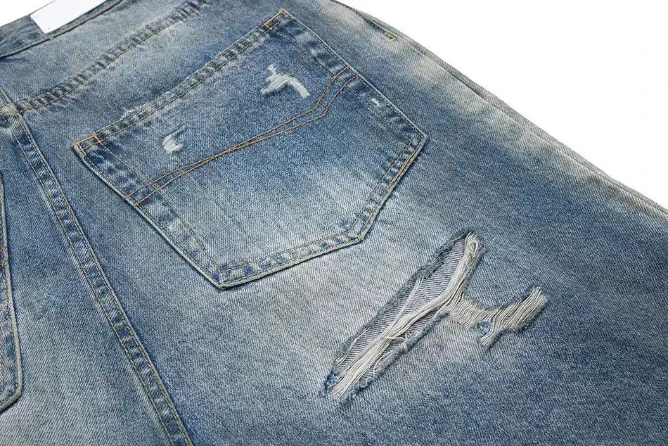 Japanese Brand × Jean Custom Distressed Ripped Hole Baggy Jeans Pants y2k Size US 35 - 4 Thumbnail