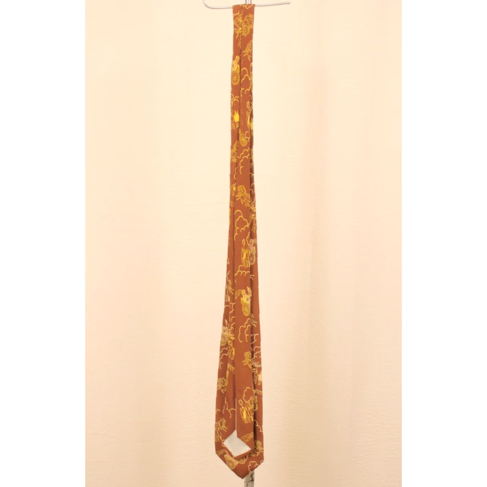 Vintage VTG Men’s 1950s Brown Beige Carriage Themed Novelty Necktie 50s Tie Silk Neck Tie Size ONE SIZE - 5 Thumbnail