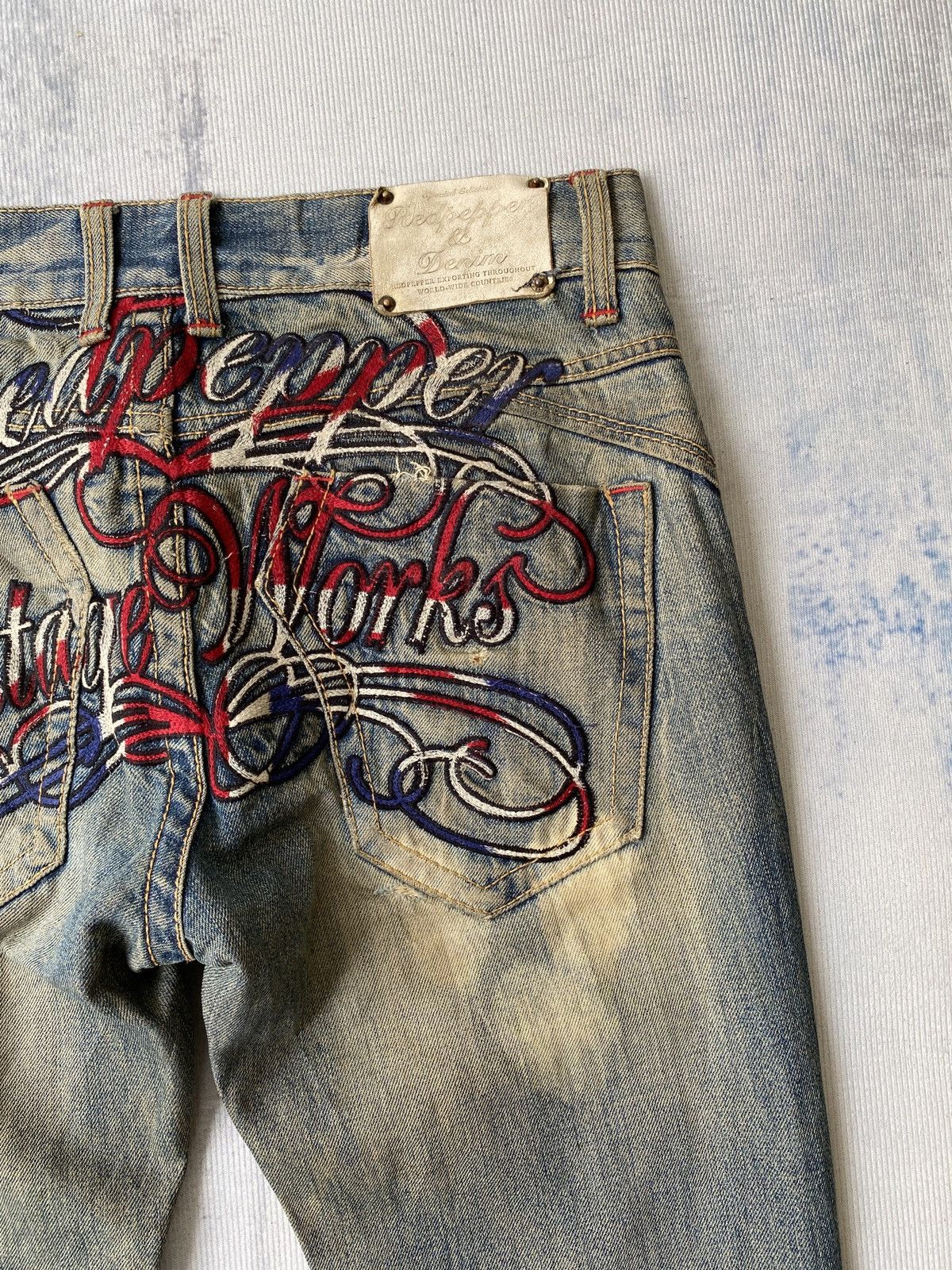 If Six Was Nine Red Pepper Japan Mud Wash Rusty Ed Hardy Design Jeans Size US 33 - 15 Thumbnail