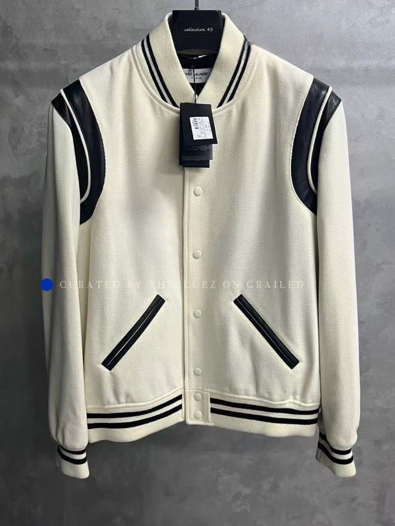 Saint Laurent Paris Wool Varsity Jacket in White Size US M / EU 48-50 / 2 - 1 Thumbnail