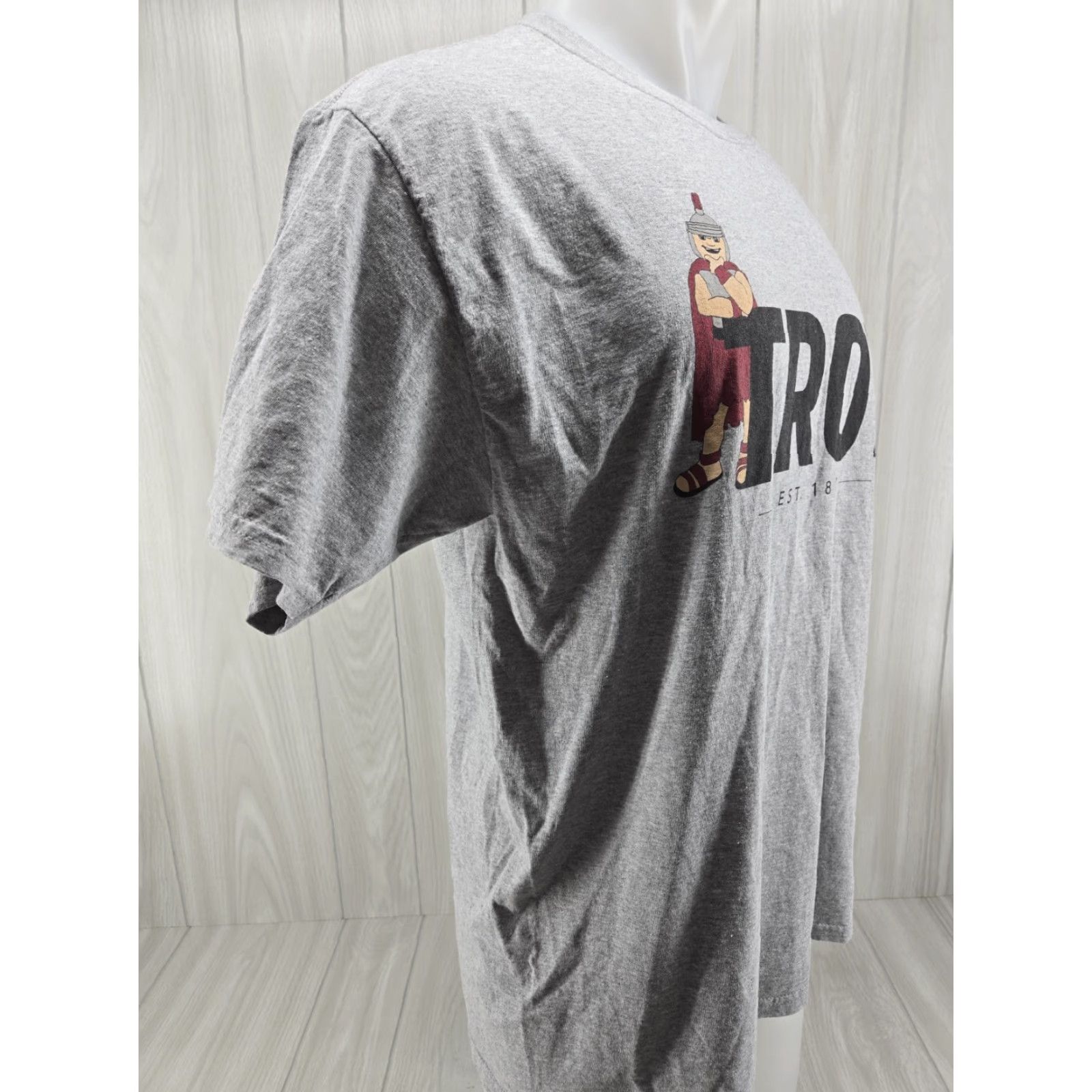 Fruit Of The Loom Troy University Trojans TU Cotton T Shirt Size Large Mens Gray Script Tee 30" Down Back Regular Fit Short Sleeve Size US L / EU 52-54 / 3 - 5 Thumbnail