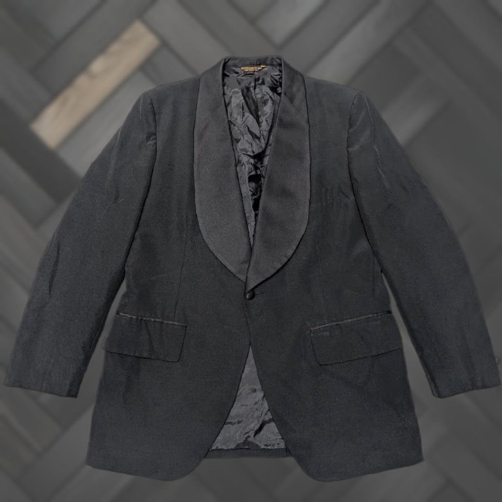 Vintage VINTAGE USA made TUXEDO SHAWL Tuxedo Jacket Blazer 40R Black Wool Mens Vintage 70s US-made Shawl Lapel One-Button Size 40R - 1 Thumbnail