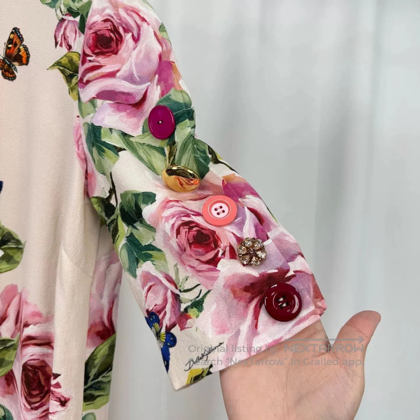 Dolce & Gabbana Dolce&Gabbana Crystal Buckle Rose Silk Dress. Size S / US 4 / IT 40 - 4 Thumbnail