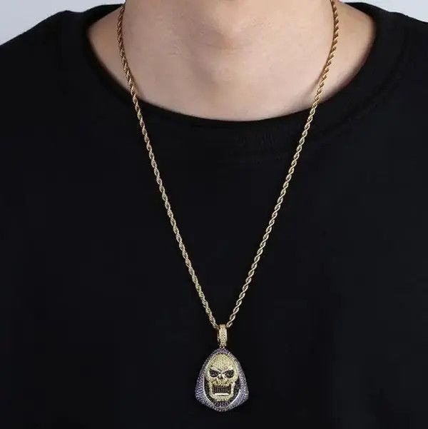 Vintage Zircon Skull Pendant Chain Necklace Size ONE SIZE - 3 Thumbnail