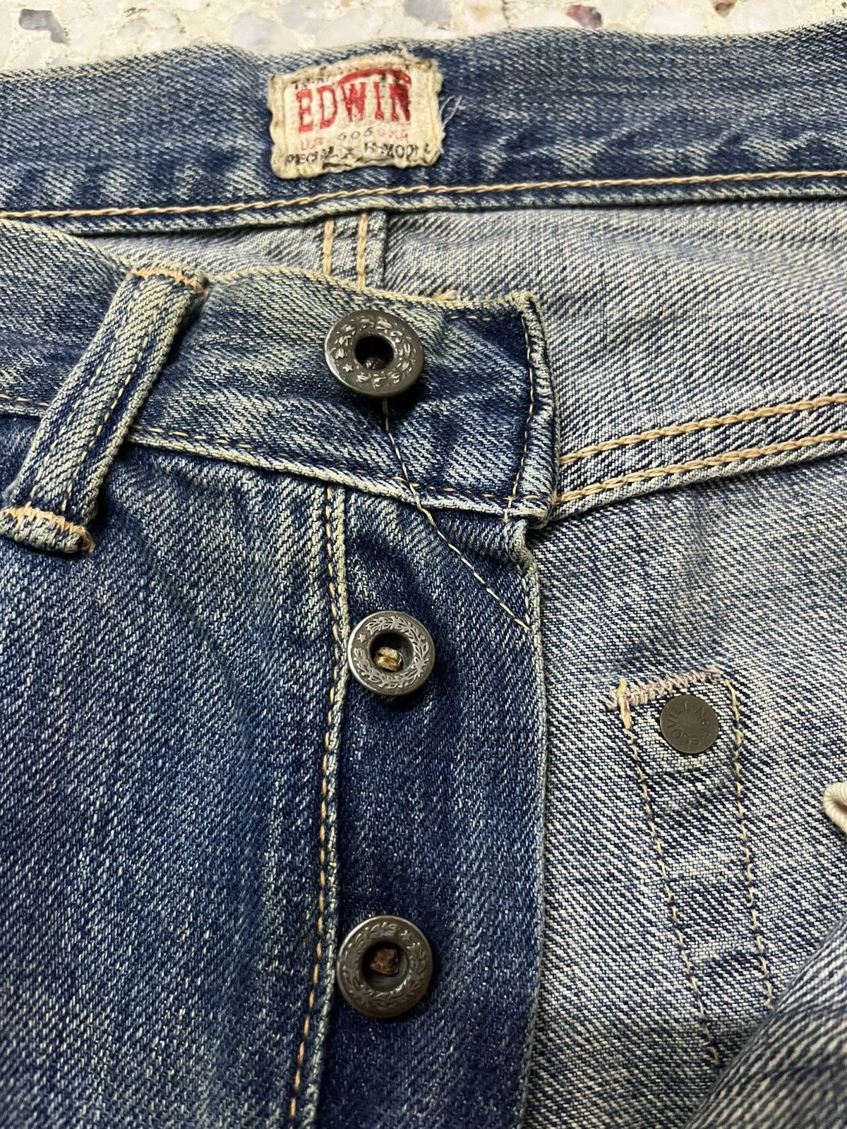 Edwin Vintage rare 80s EDWIN red selvedge rusty distressed Size US 31 - 4 Thumbnail