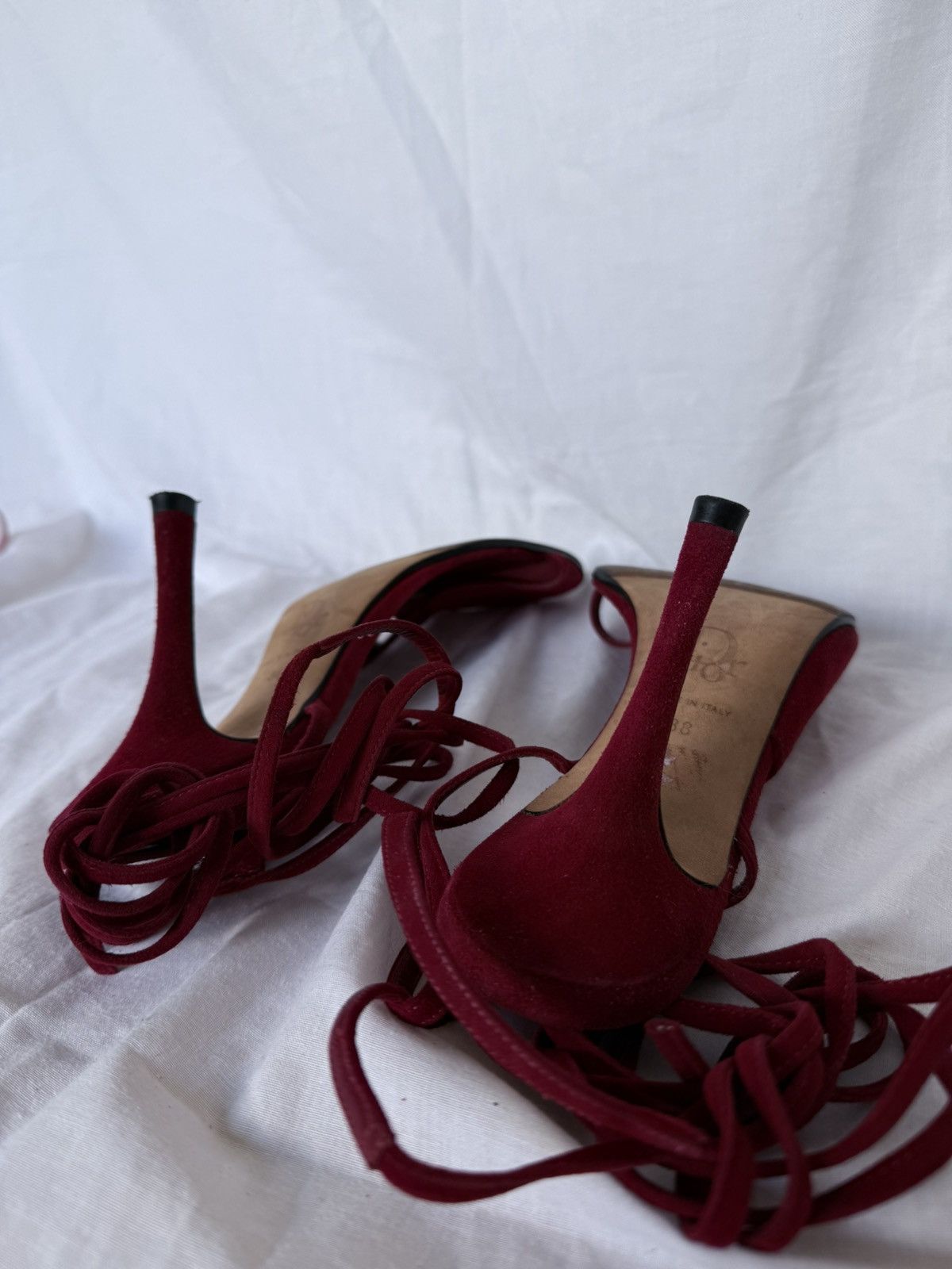 Dior Dior Red Suede Sandals on Hight Heels Tied Laces Size US 7 / IT 37 - 8 Thumbnail