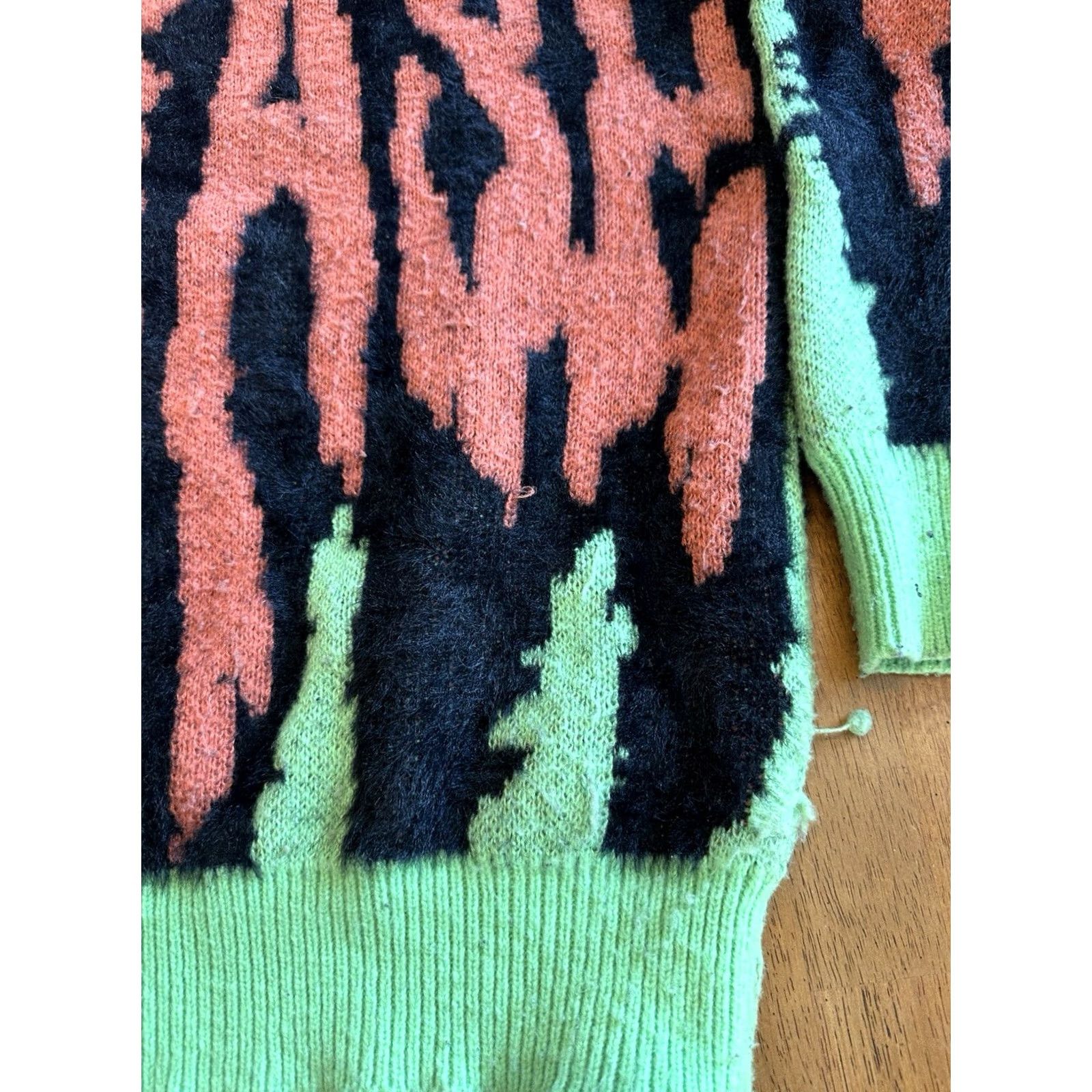 Vintage Aelfric Eden Knit Sweater Large Spooky Cat Case Zephyr Orange Green Unisex Adults Size L / US 10 / IT 46 - 3 Thumbnail