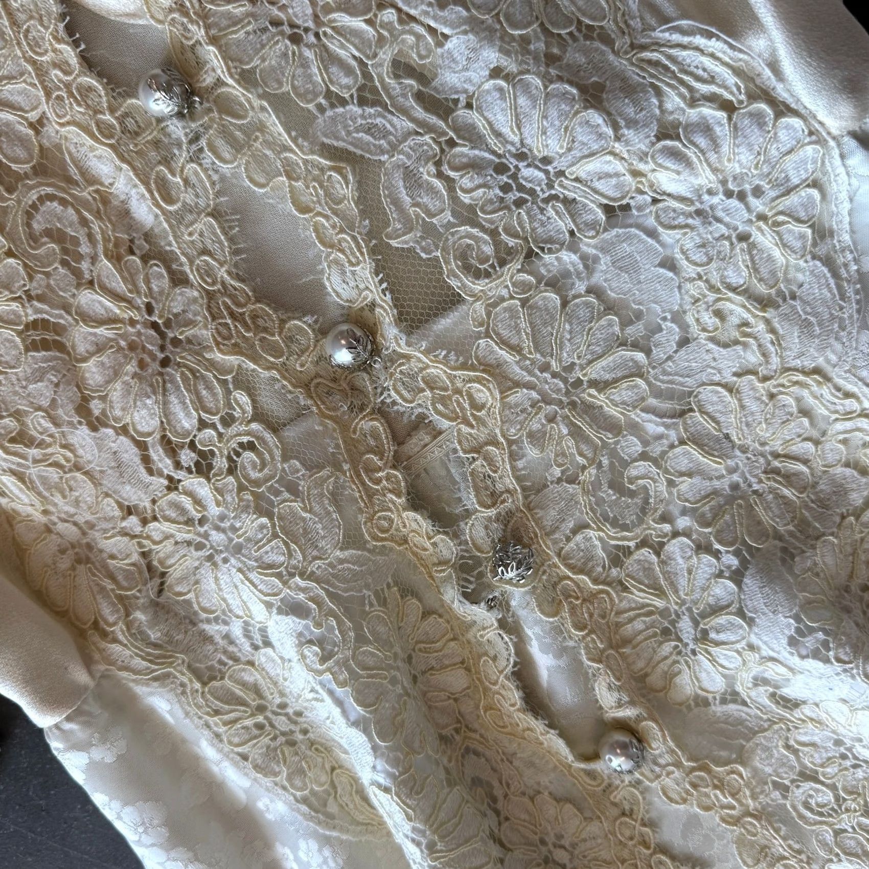 Vintage VINTAGE Marshall-Rousso White Lace Wedding Dress Small Maxi Formal Embroidered Floral Long Sleeve Womens Dress Size S / US 4 / IT 40 - 6 Thumbnail
