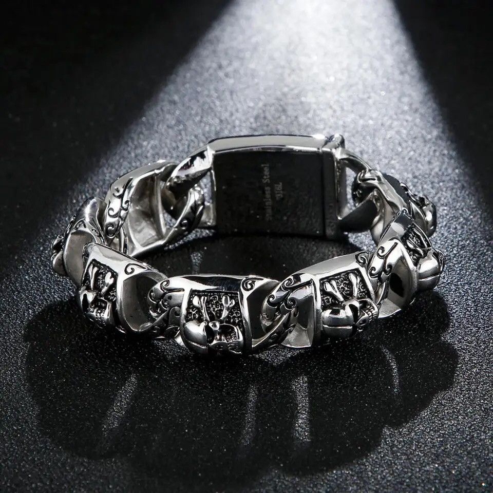 Other 20cm Skull BraceletMen Stainless Steel Heavy Male Bangle Size ONE SIZE - 3 Thumbnail