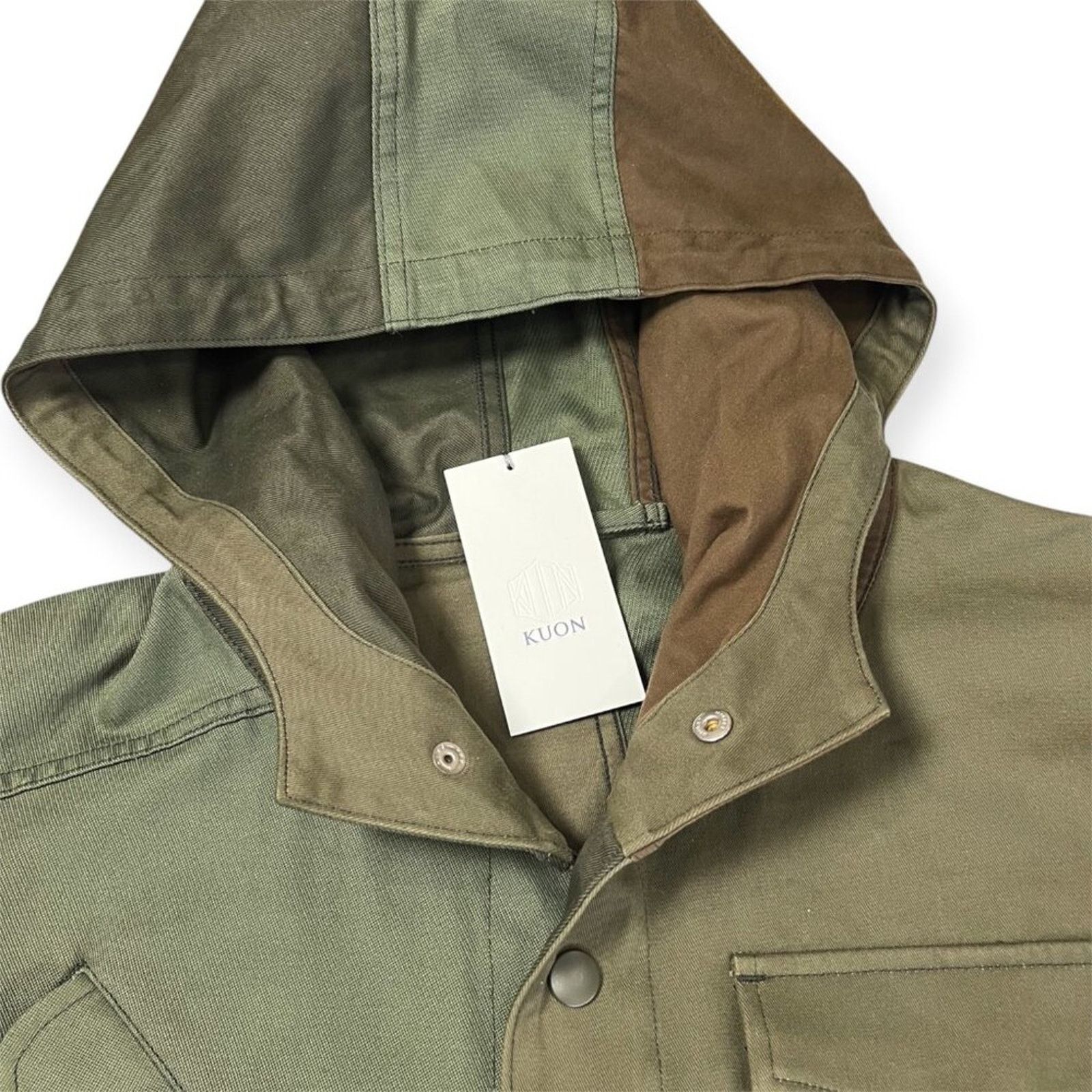KUON KUON Japan Patchwork Hooded Zip Jacket L Olive Oversized NWT Size US L / EU 52-54 / 3 - 4 Thumbnail