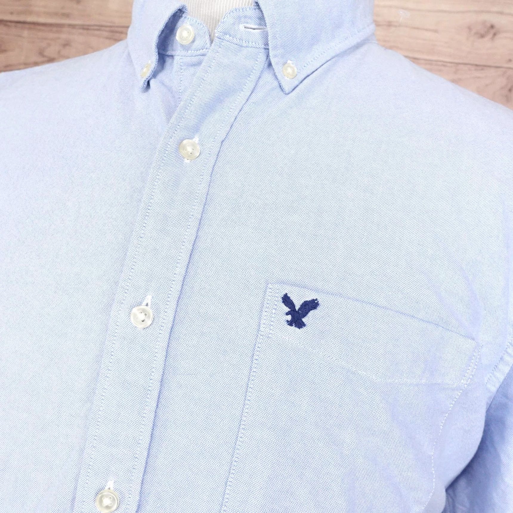 American Eagle Outfitters American Eagle Outfitters Shirt 2XL Blue Short Sleeve Button-Down Oxford Cotton Embroidered Chest Pocket Classic Fit Mens Size US XXL / EU 58 / 5 - 2 Thumbnail