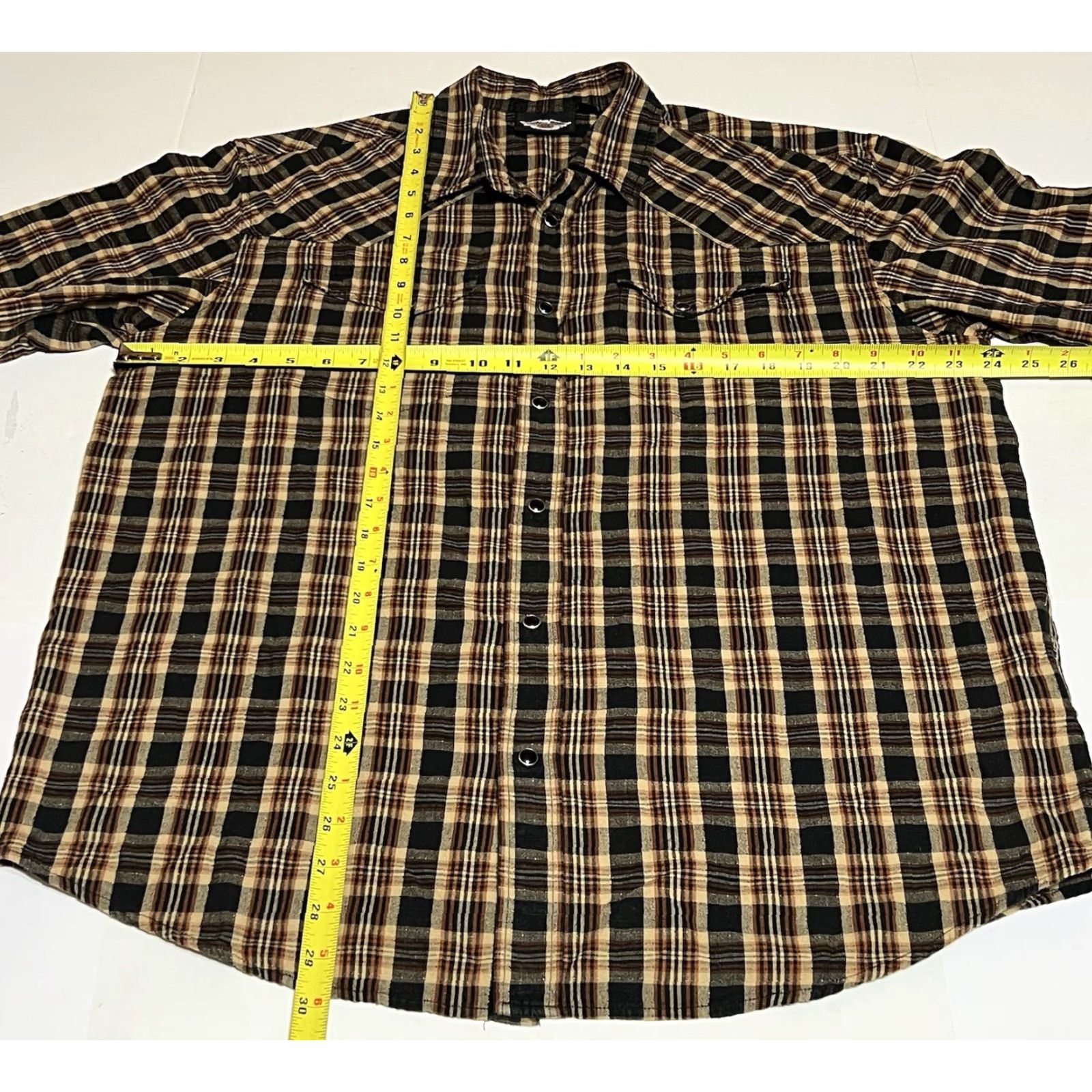 Harley Davidson Harley-Davidson Pearl Snap Shirt Men’s Large Brown Plaid Short Sleeve Button-Up Casual, Travel, Party/Cocktail Mens BD Size US L / EU 52-54 / 3 - 5 Thumbnail